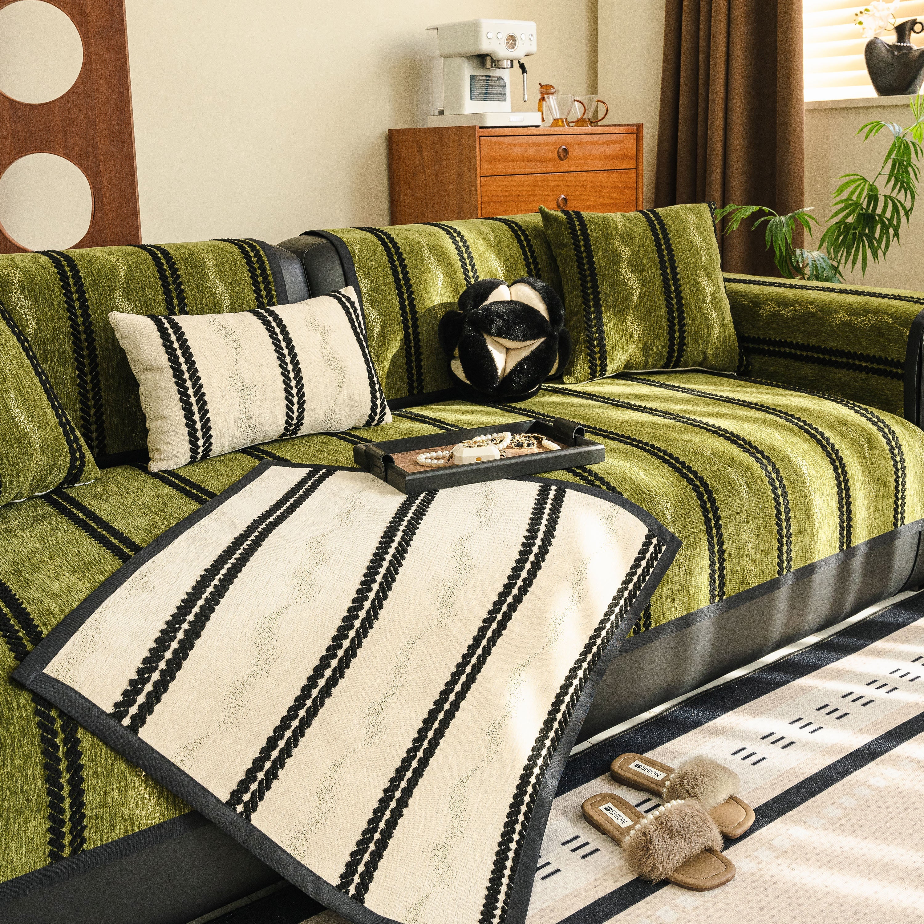 Non-Slip Sofa Cover with Thick Chenille Texture Woven Stripe Couch Protector Throw - Image 22