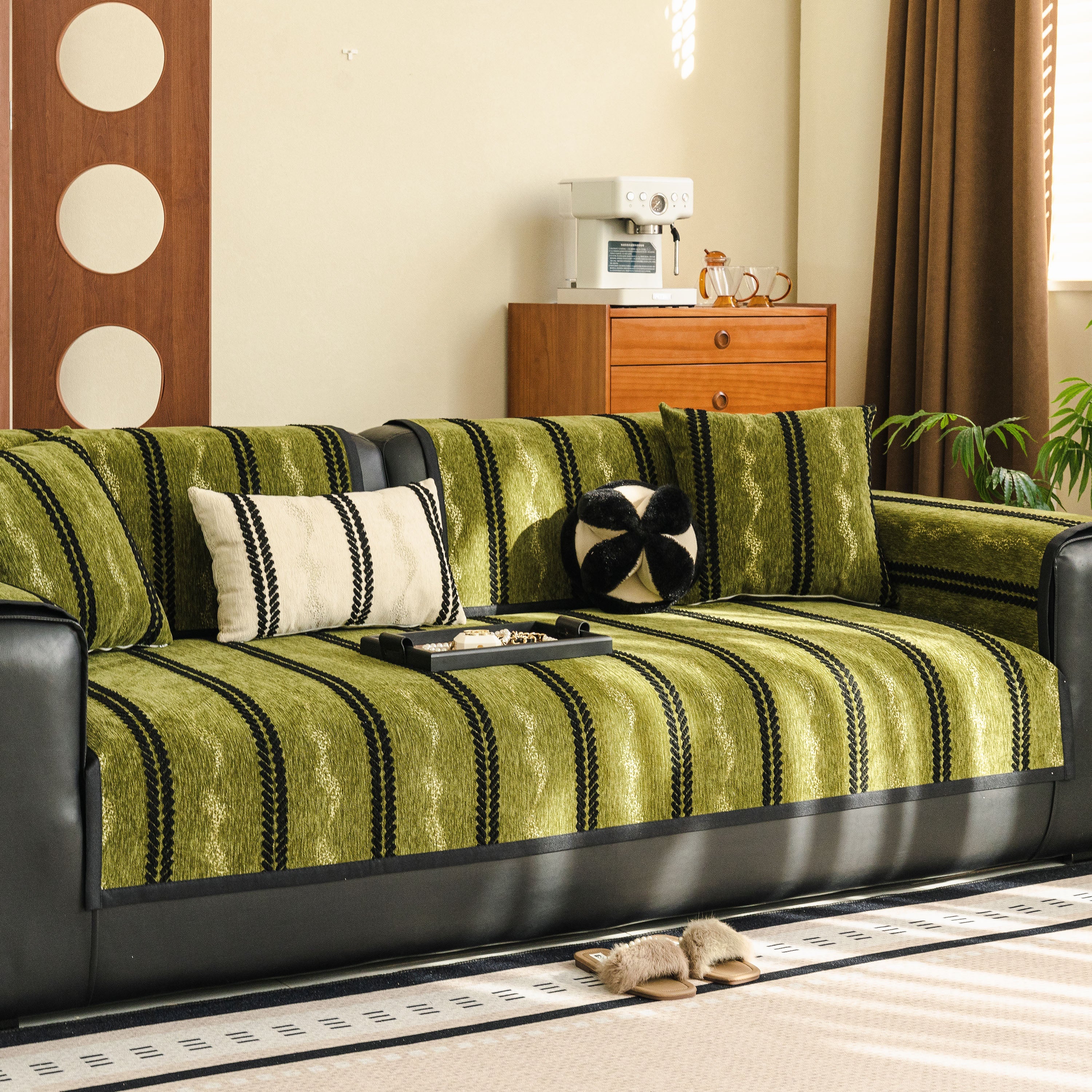 Non-Slip Sofa Cover with Thick Chenille Texture Woven Stripe Couch Protector Throw - Image 23
