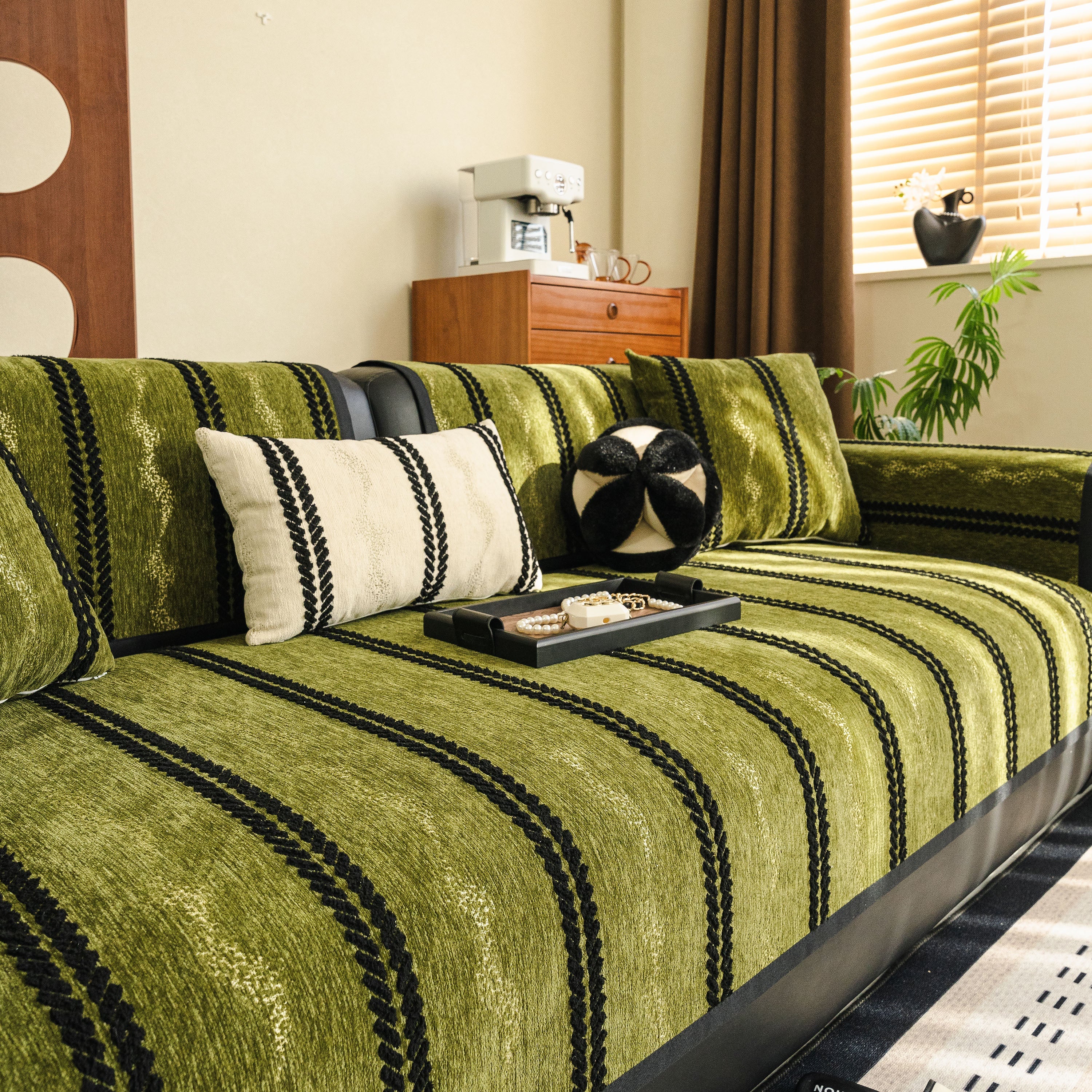 Non-Slip Sofa Cover with Thick Chenille Texture Woven Stripe Couch Protector Throw - Image 26