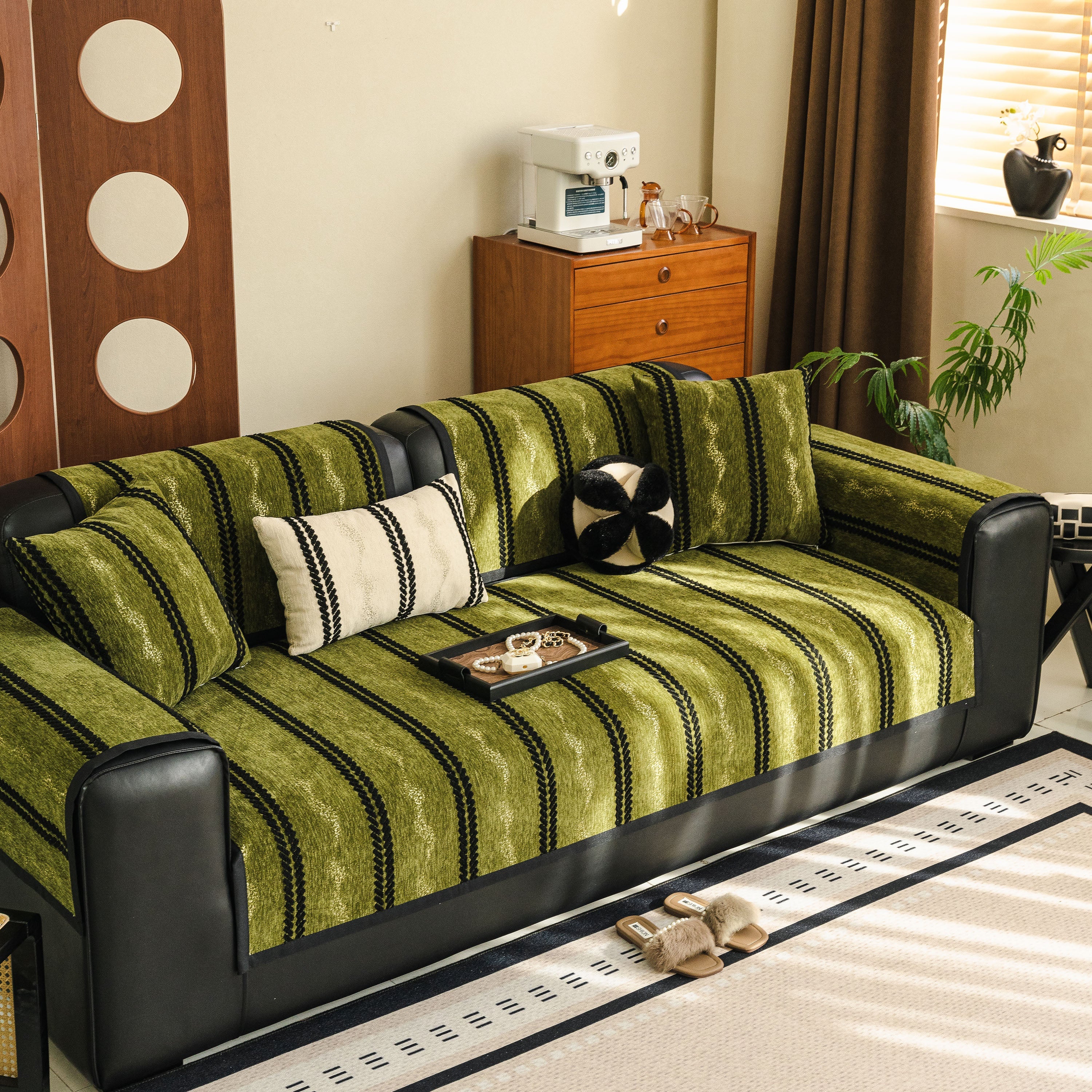 Non-Slip Sofa Cover with Thick Chenille Texture Woven Stripe Couch Protector Throw - Image 38