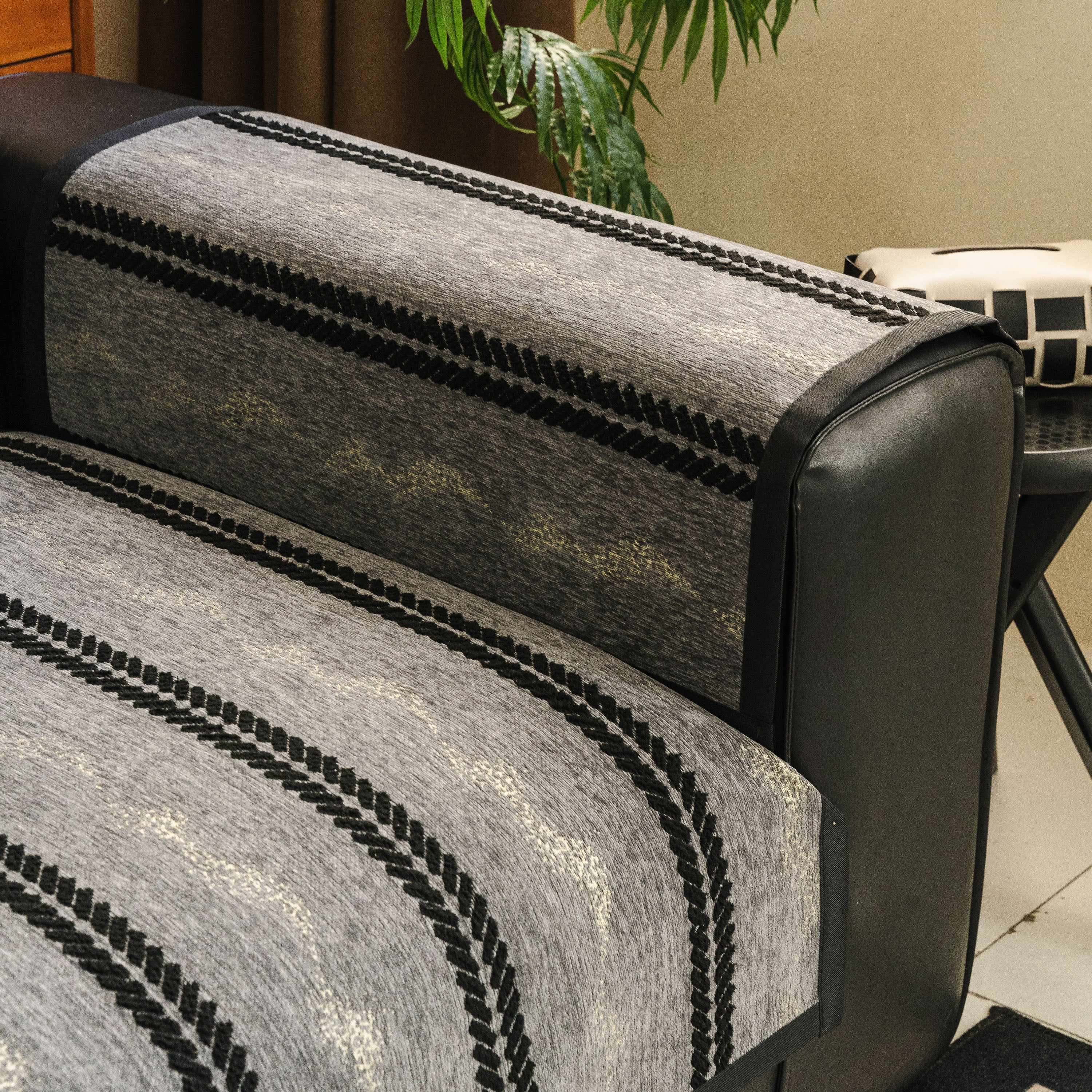 Non-Slip Sofa Cover with Thick Chenille Texture Woven Stripe Couch Protector Throw - Image 47