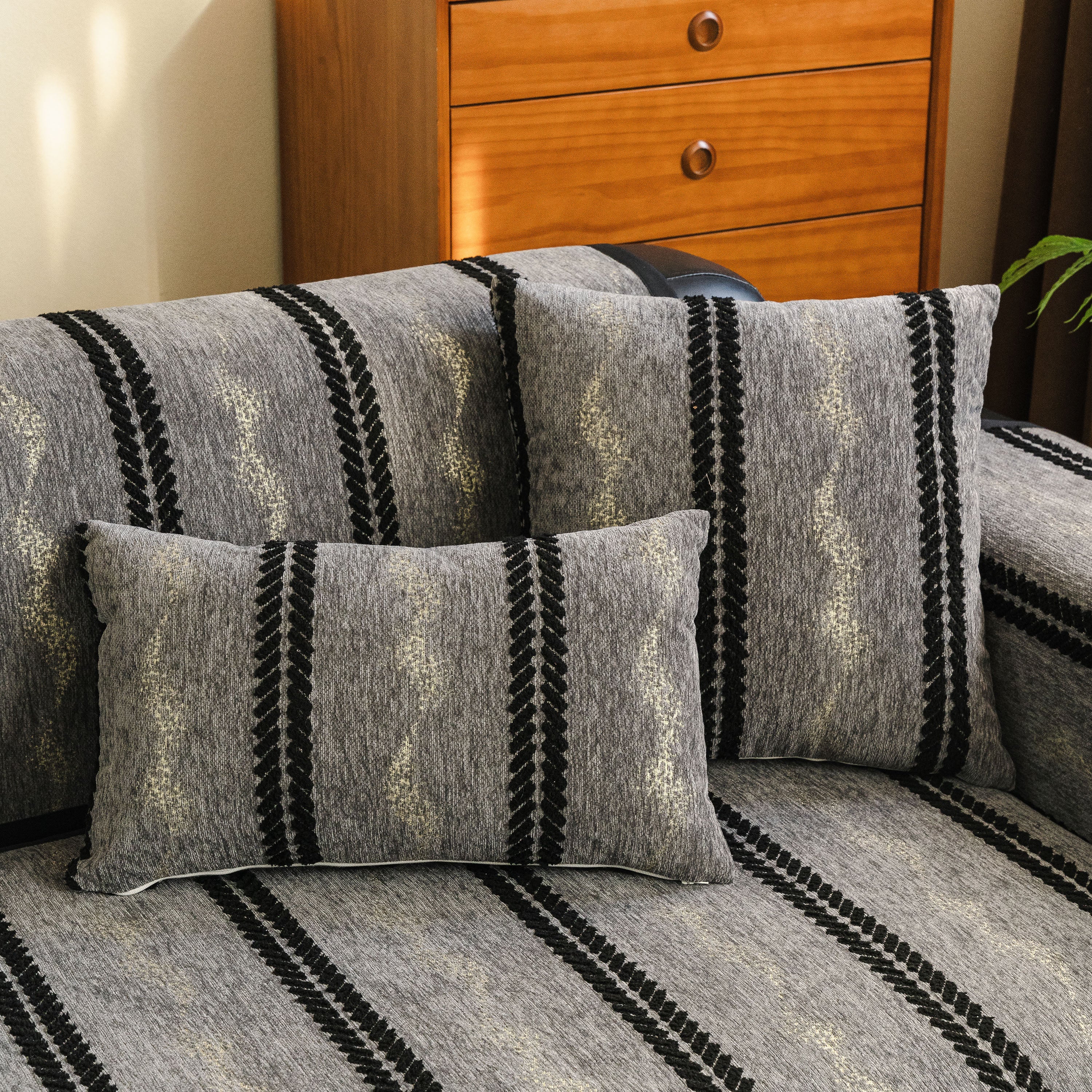 Non-Slip Sofa Cover with Thick Chenille Texture Woven Stripe Couch Protector Throw - Image 55