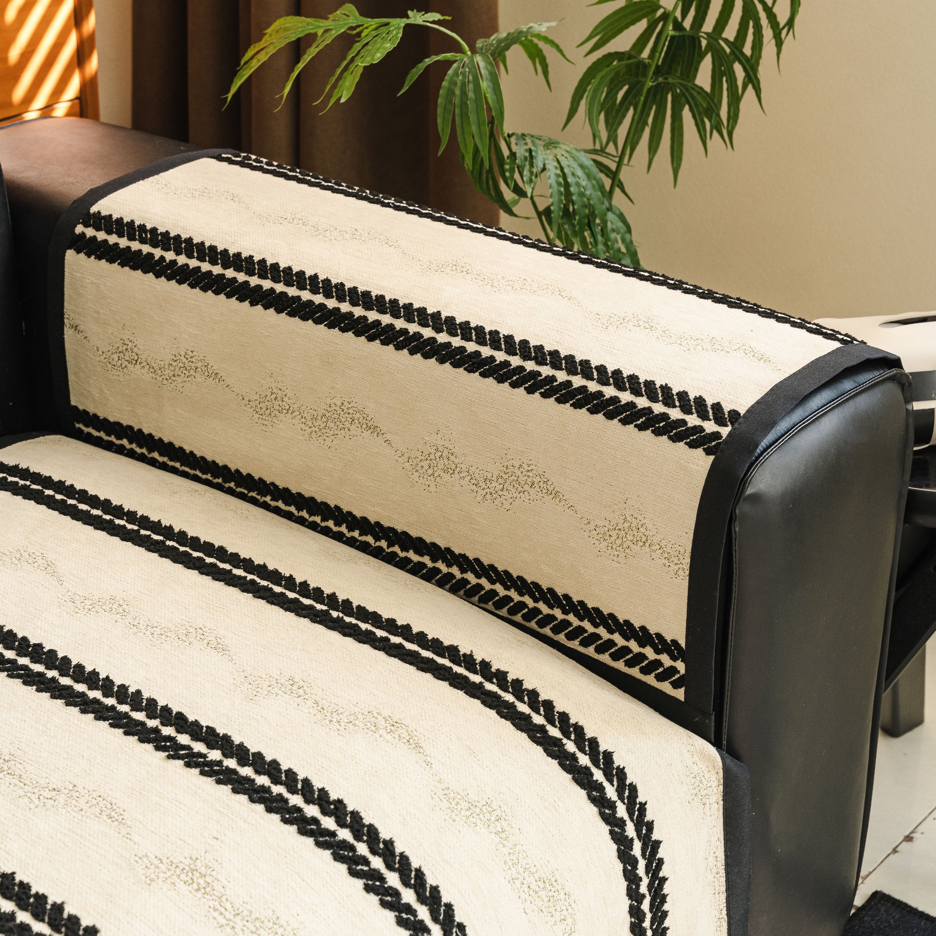Non-Slip Sofa Cover with Thick Chenille Texture Woven Stripe Couch Protector Throw - Image 72