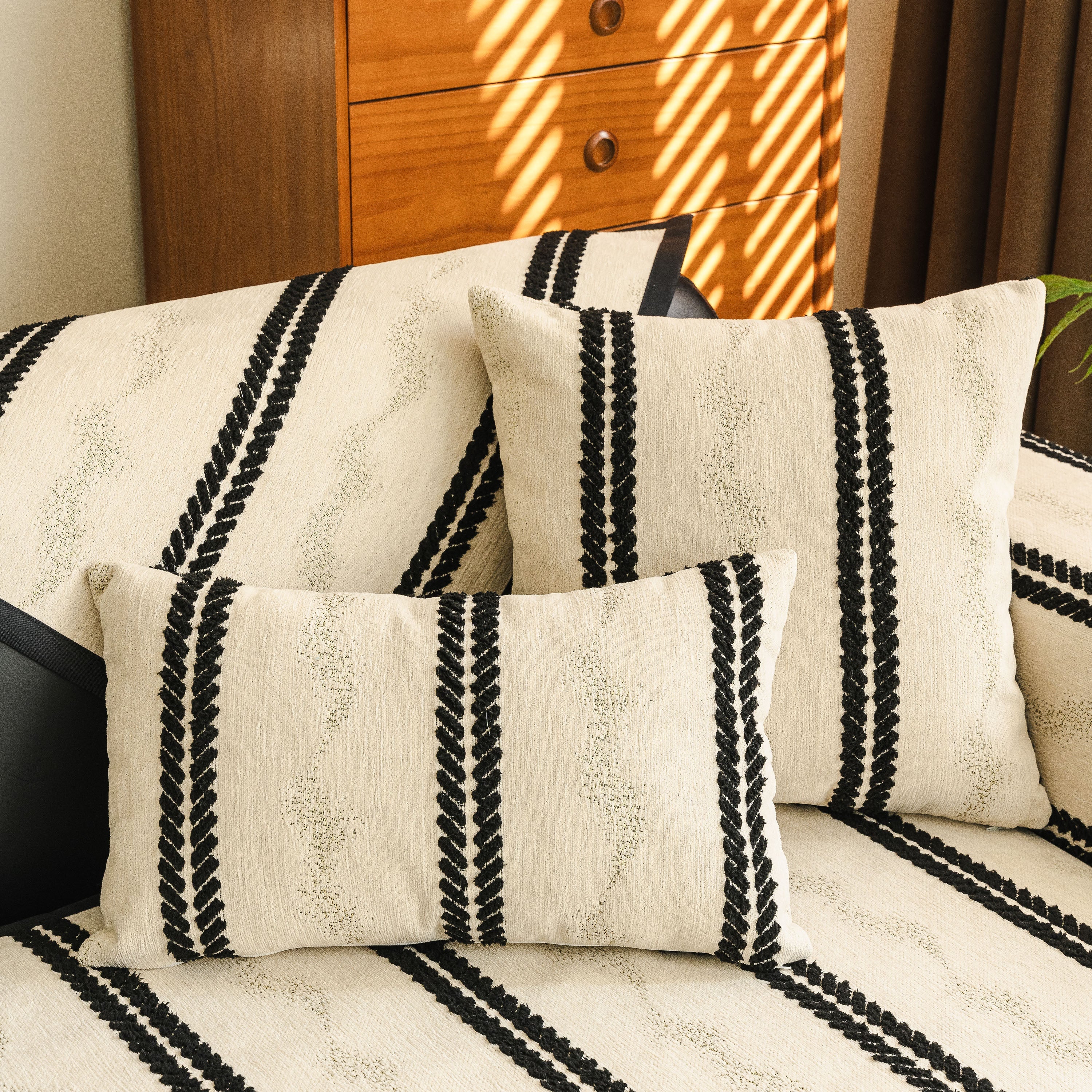 Non-Slip Sofa Cover with Thick Chenille Texture Woven Stripe Couch Protector Throw - Image 73