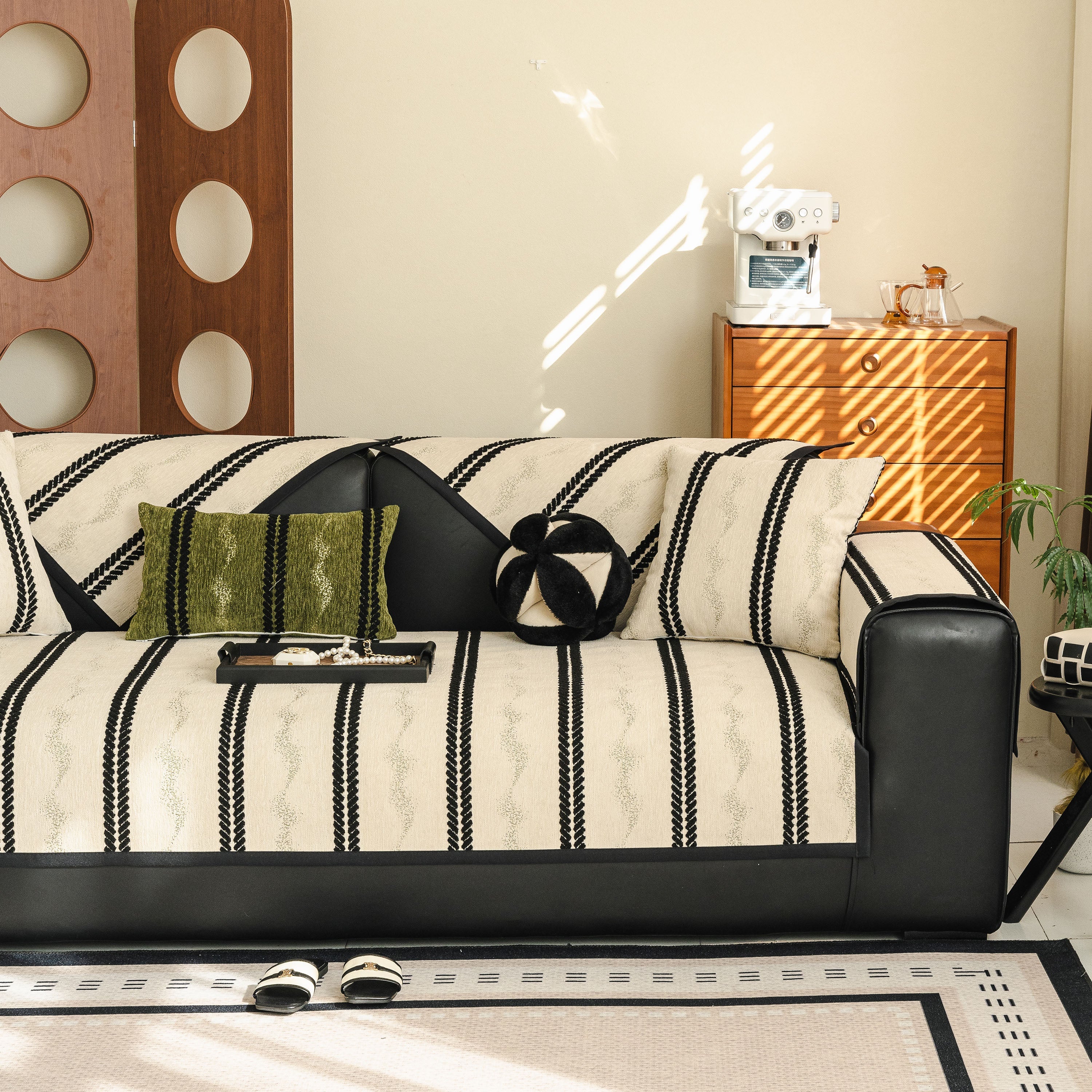Non-Slip Sofa Cover with Thick Chenille Texture Woven Stripe Couch Protector Throw - Image 99