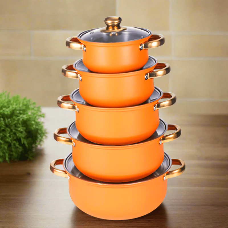 NonStick Cookware Set with Gold Handles – Stainless Steel Pans