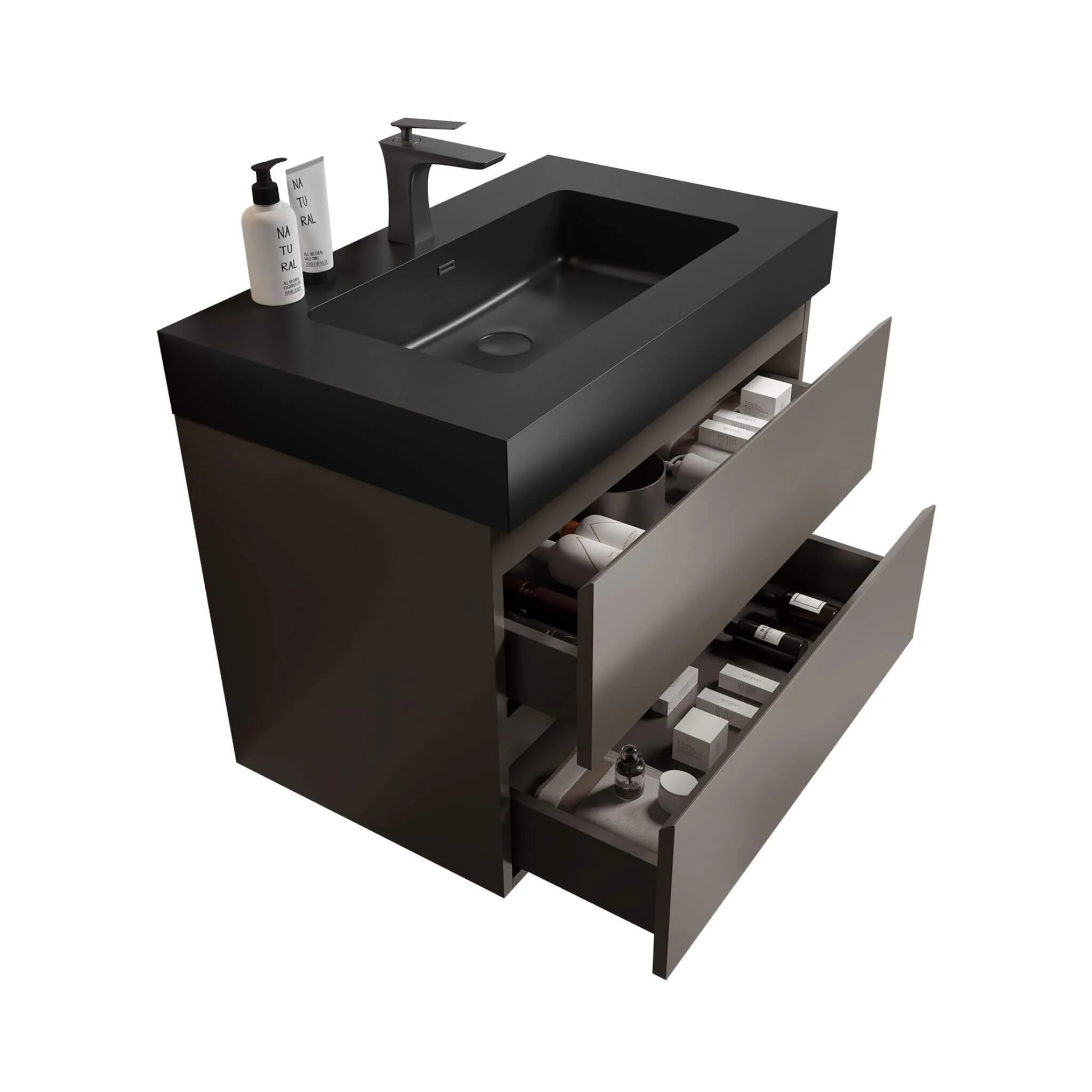 Nuvia 30-Inch Wall-Mounted Bathroom Vanity With Black Sink And Drawers (SAK76251) - Image 3