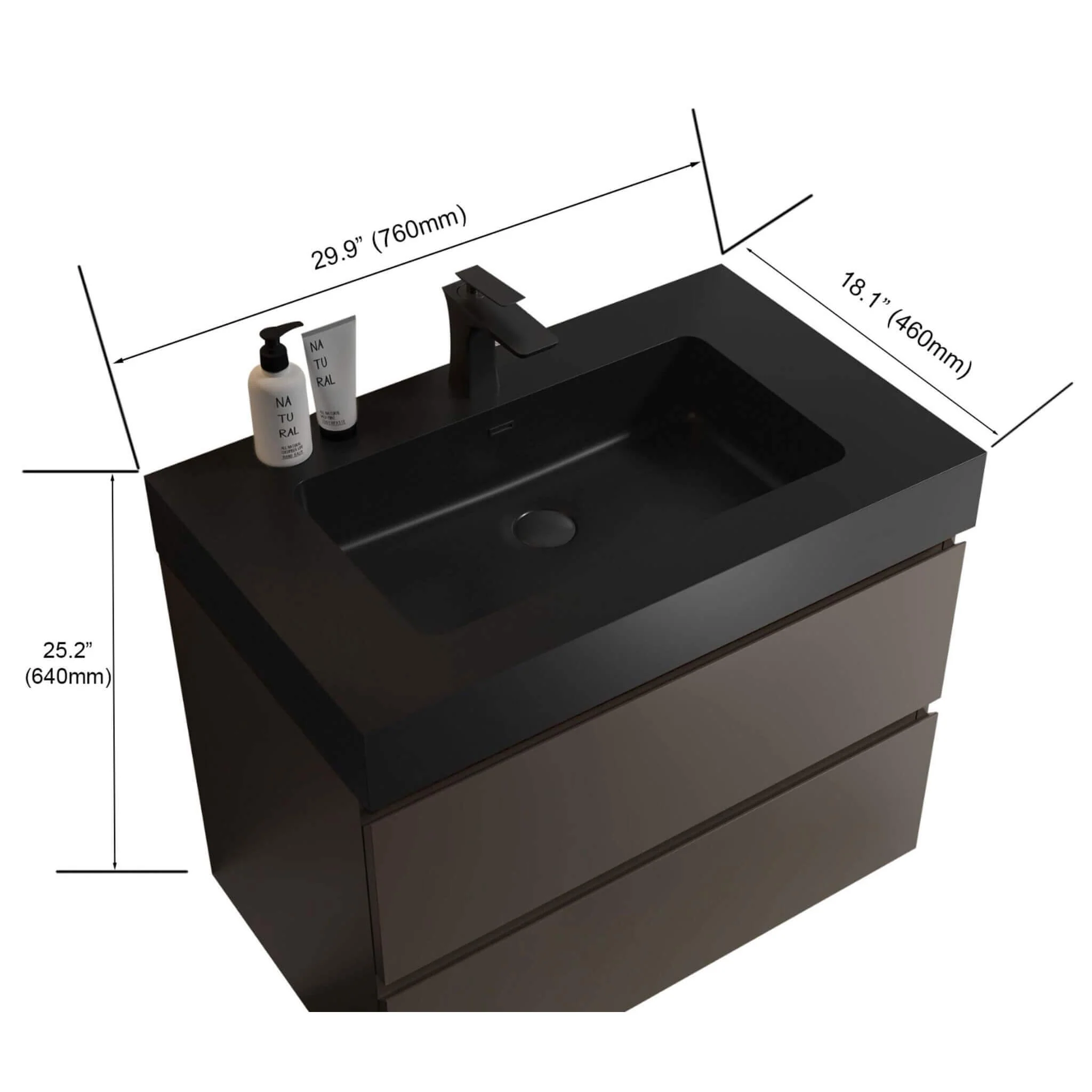 Nuvia 30-Inch Wall-Mounted Bathroom Vanity With Black Sink And Drawers (SAK76251) - Image 4