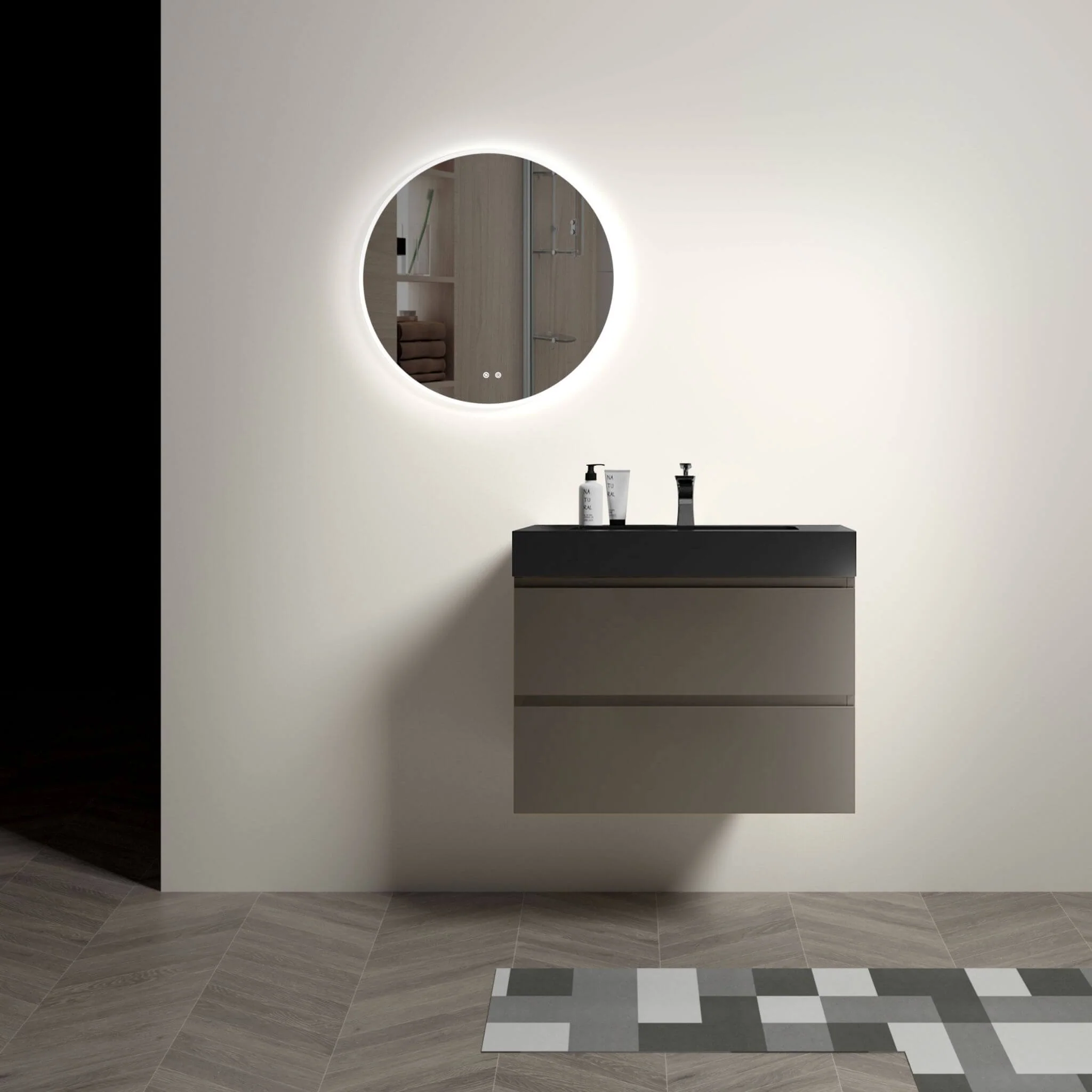 Nuvia 30-Inch Wall-Mounted Bathroom Vanity With Black Sink And Drawers (SAK76251) - Image 5