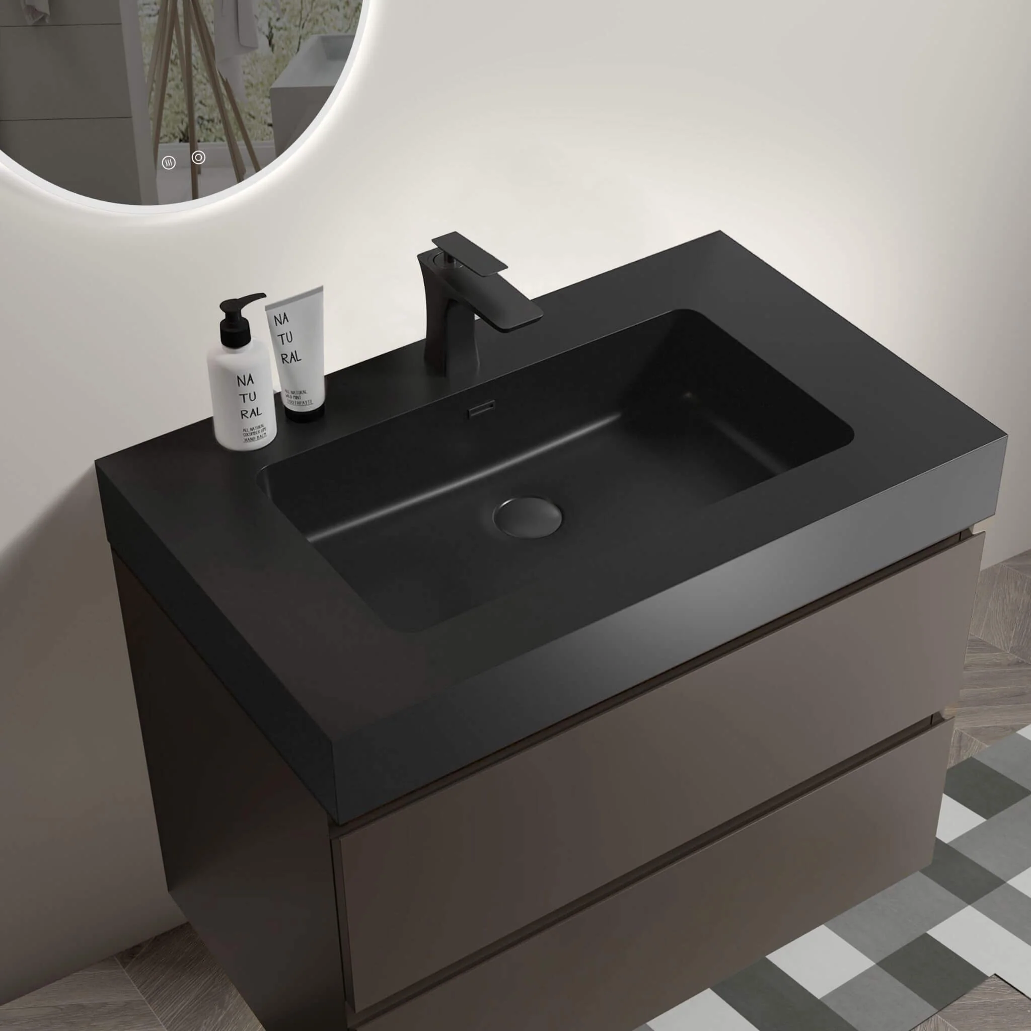 Nuvia 30-Inch Wall-Mounted Bathroom Vanity With Black Sink And Drawers (SAK76251) - Image 6
