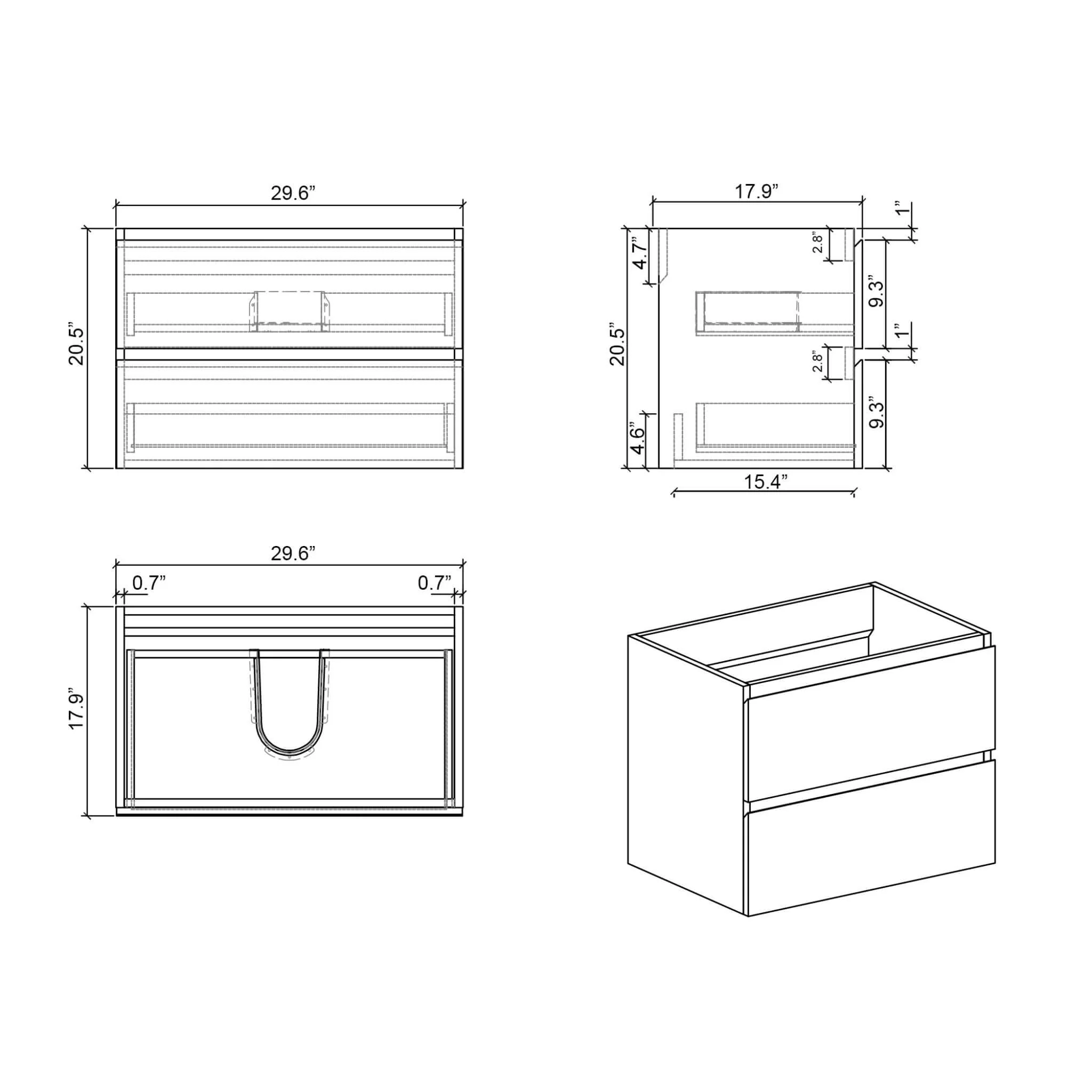 Nuvia 30-Inch Wall-Mounted Bathroom Vanity With Black Sink And Drawers (SAK76251) - Image 8