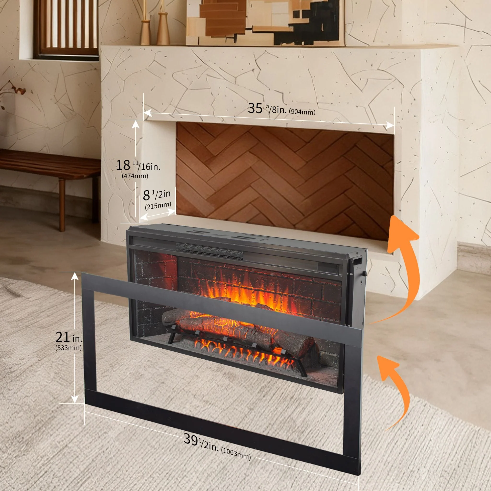 Nuvia 36-Inch Electric Antique Black Touch Panel Infrared Fireplace Insert With Removable Trim Kit (SAK84610) - Image 13