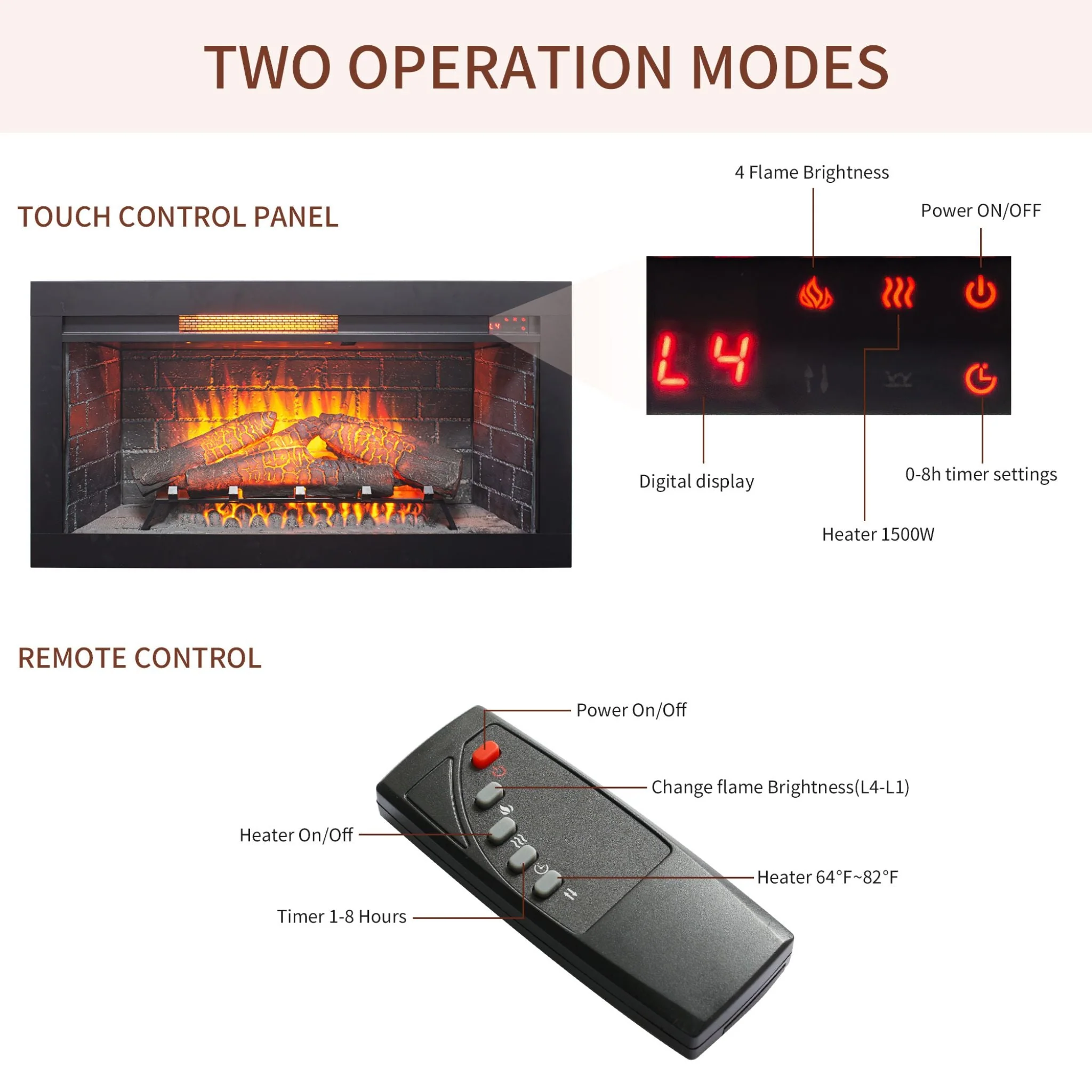 Nuvia 36-Inch Electric Antique Black Touch Panel Infrared Fireplace Insert With Removable Trim Kit (SAK84610) - Image 15