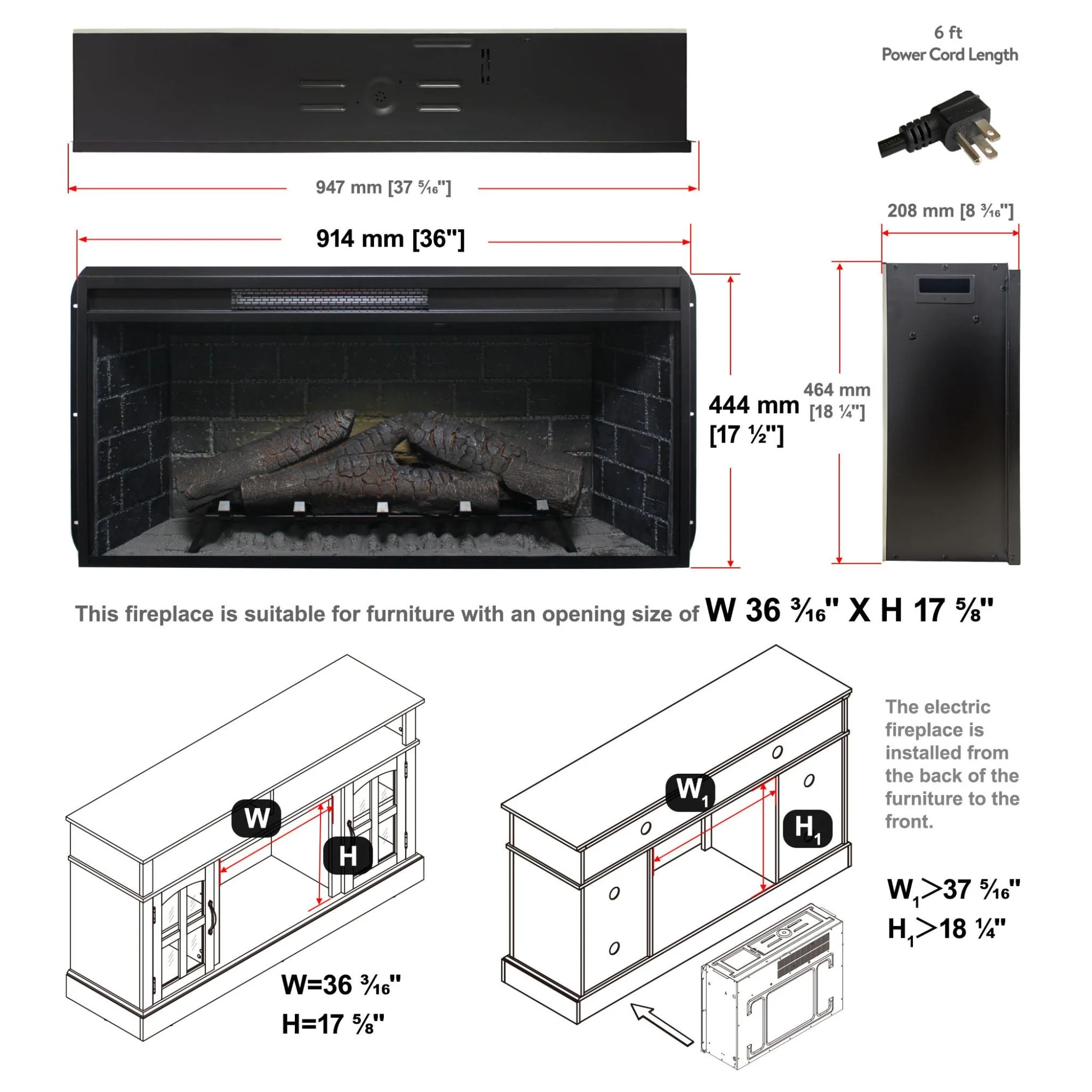 Nuvia 36-Inch Electric Antique Black Touch Panel Infrared Fireplace Insert With Removable Trim Kit (SAK84610) - Image 17