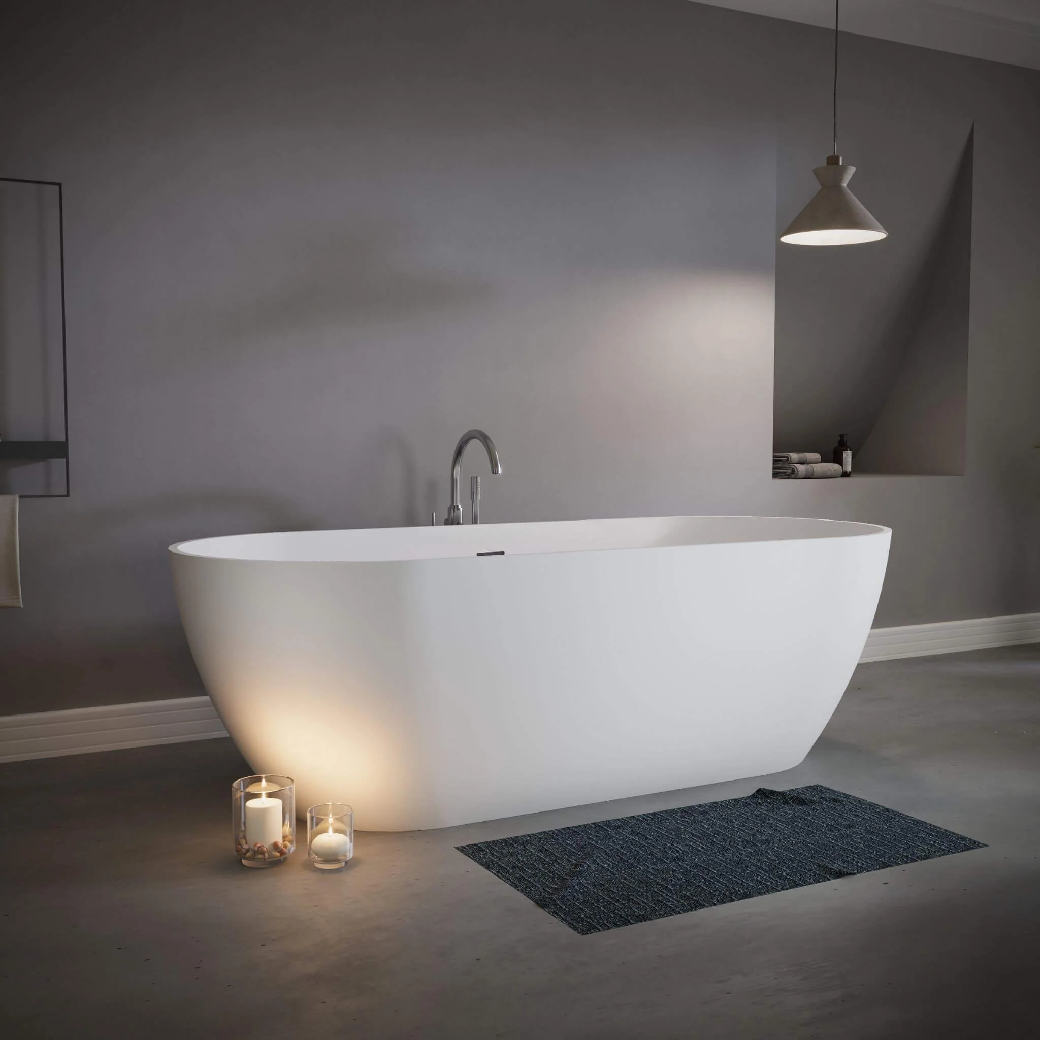 Nuvia 59-Inch Luxury Solid Surface Matte White Freestanding Soaking Tub (SAK95320) - Image 3