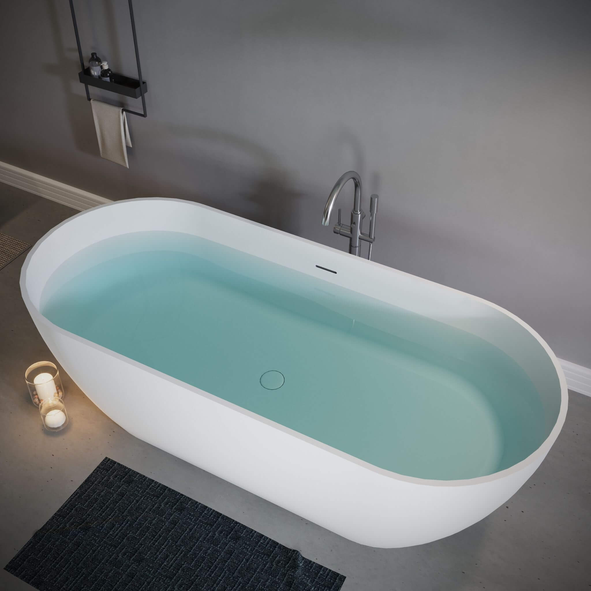 Nuvia 59-Inch Luxury Solid Surface Matte White Freestanding Soaking Tub (SAK95320) - Image 5
