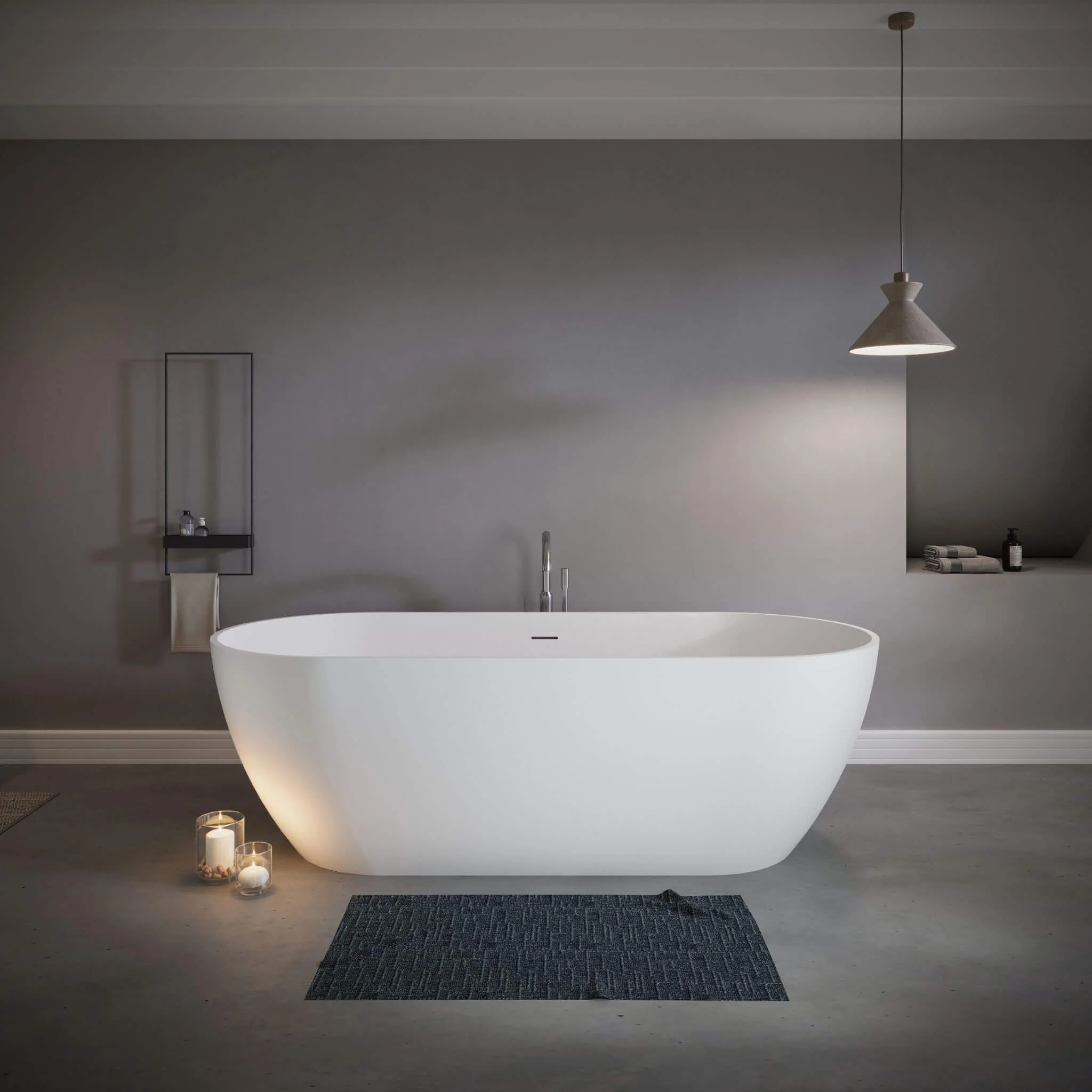 Nuvia 59-Inch Luxury Solid Surface Matte White Freestanding Soaking Tub (SAK95320) - Image 9