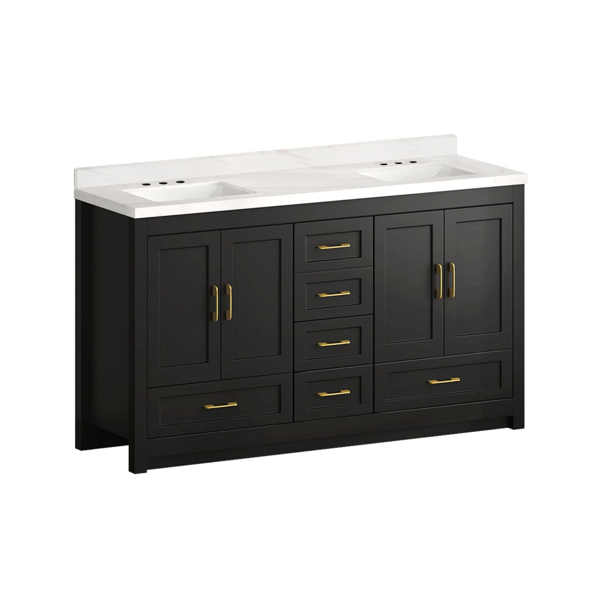 Nuvia 60-Inch Black Bathroom Vanity With Soft Close Doors And Drawers Storage (SAK86210) - Image 10