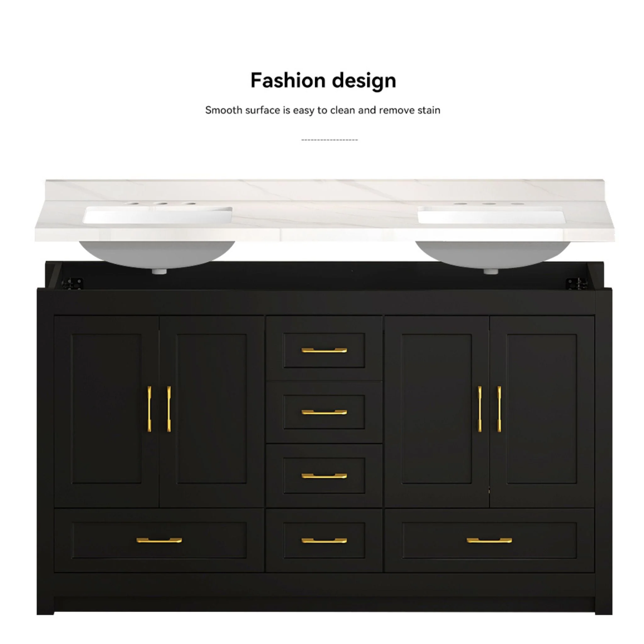 Nuvia 60-Inch Black Bathroom Vanity With Soft Close Doors And Drawers Storage (SAK86210) - Image 4