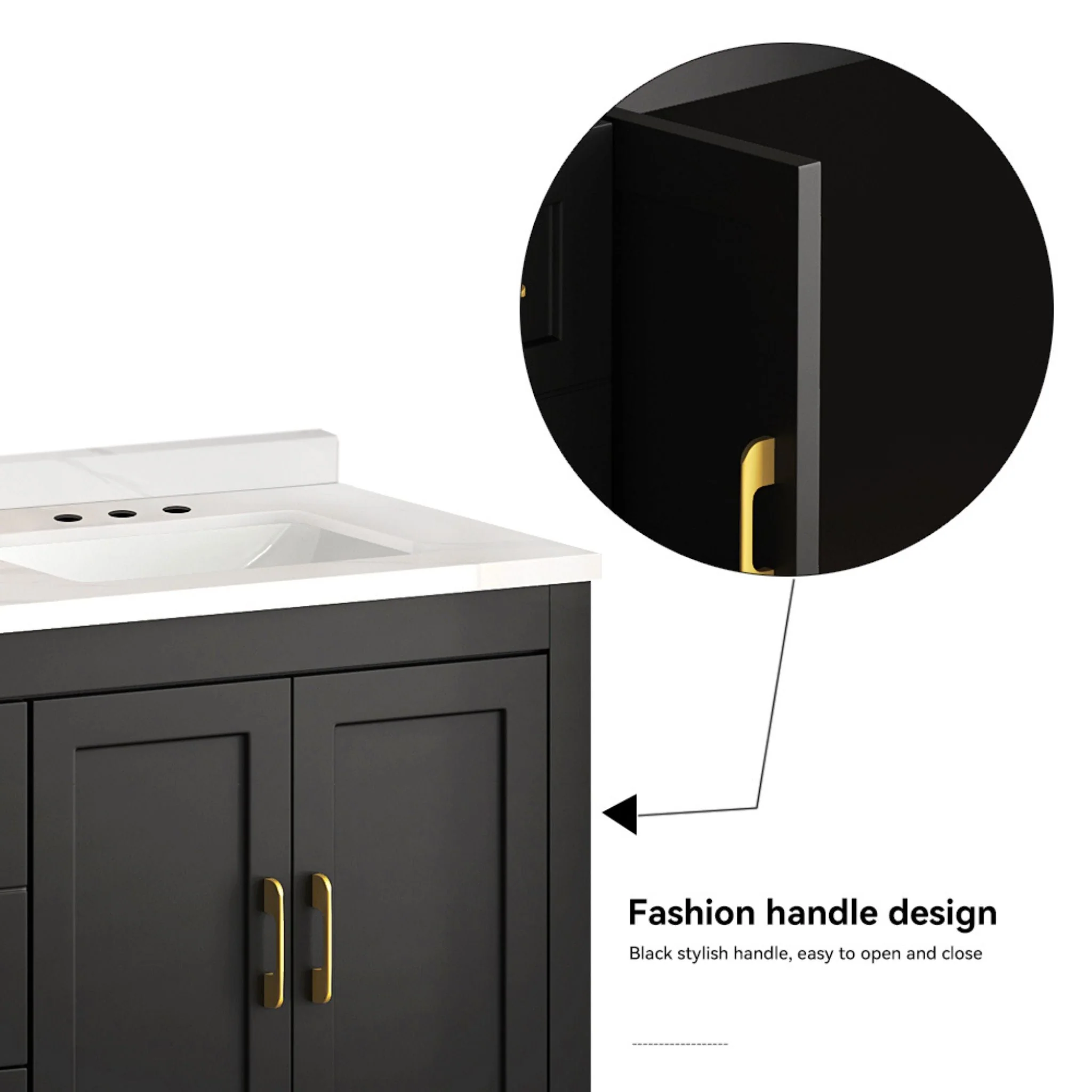 Nuvia 60-Inch Black Bathroom Vanity With Soft Close Doors And Drawers Storage (SAK86210) - Image 8