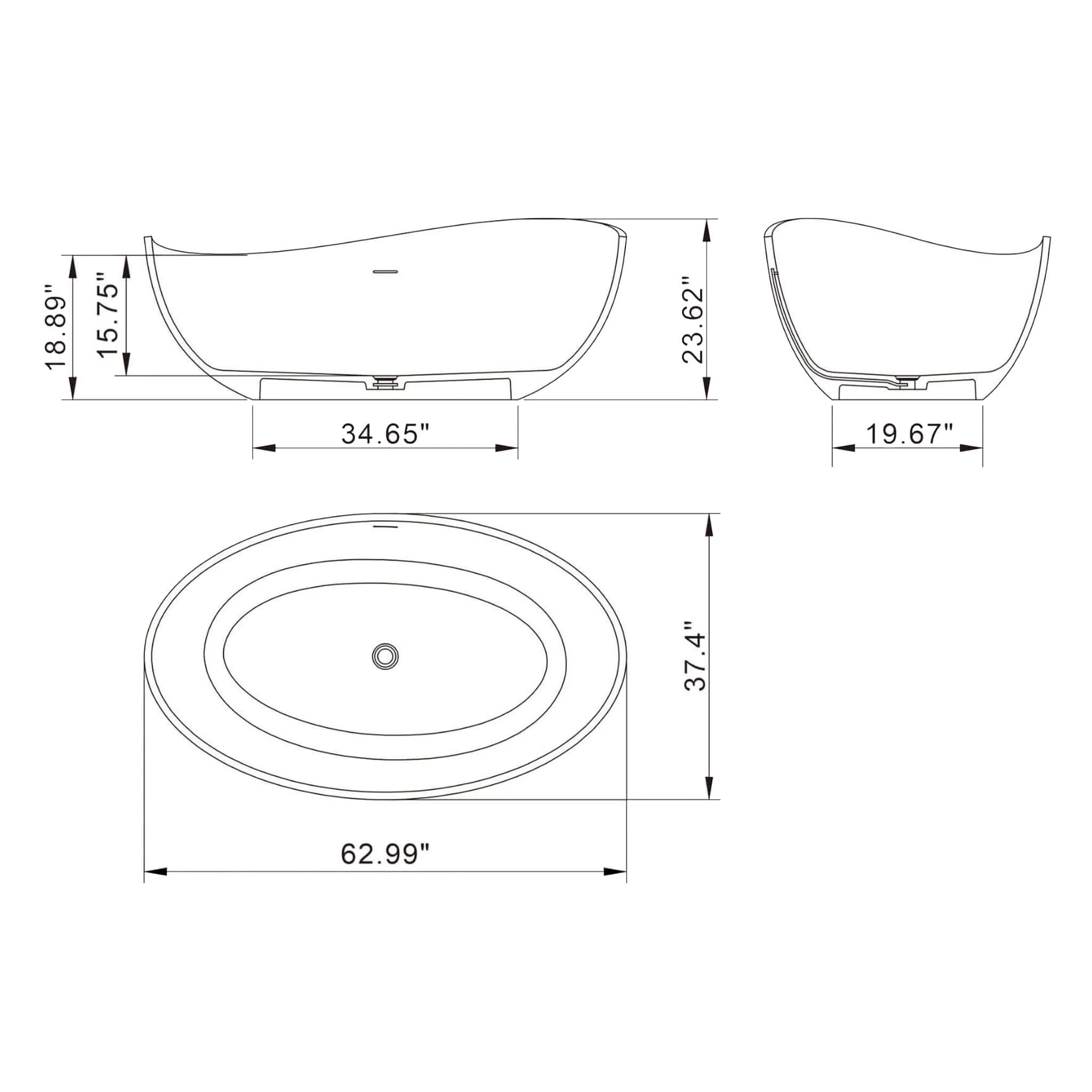 Nuvia 63-Inch Modern Freestanding Single-Piece Matte Black Finish Stone Resin Bathtub (SAK69041) - Image 10