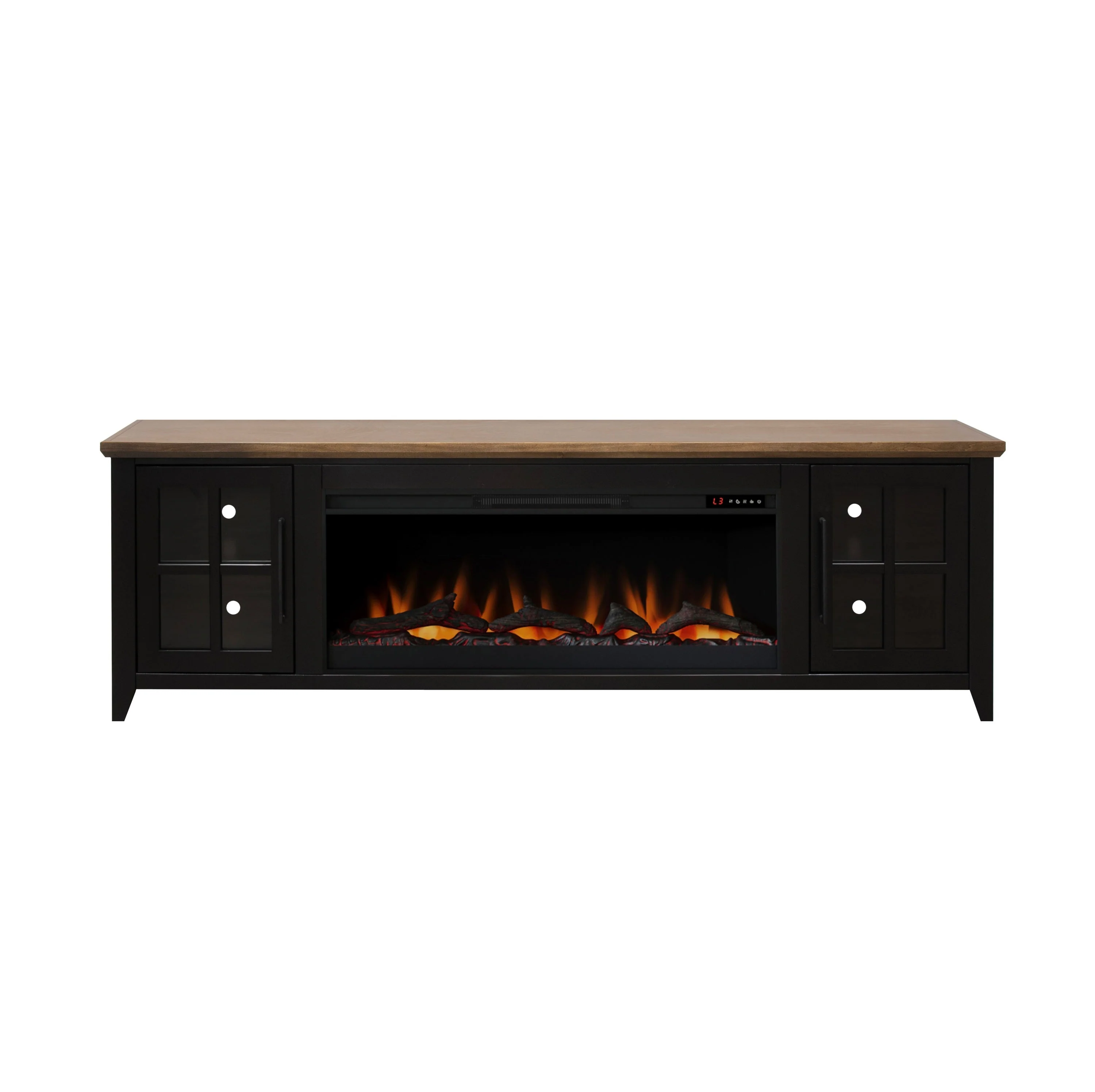 Nuvia 83-Inch Bourbon Black TV Stand With Fireplace And Glass Windowpane Doors (SAK40281) - Image 3