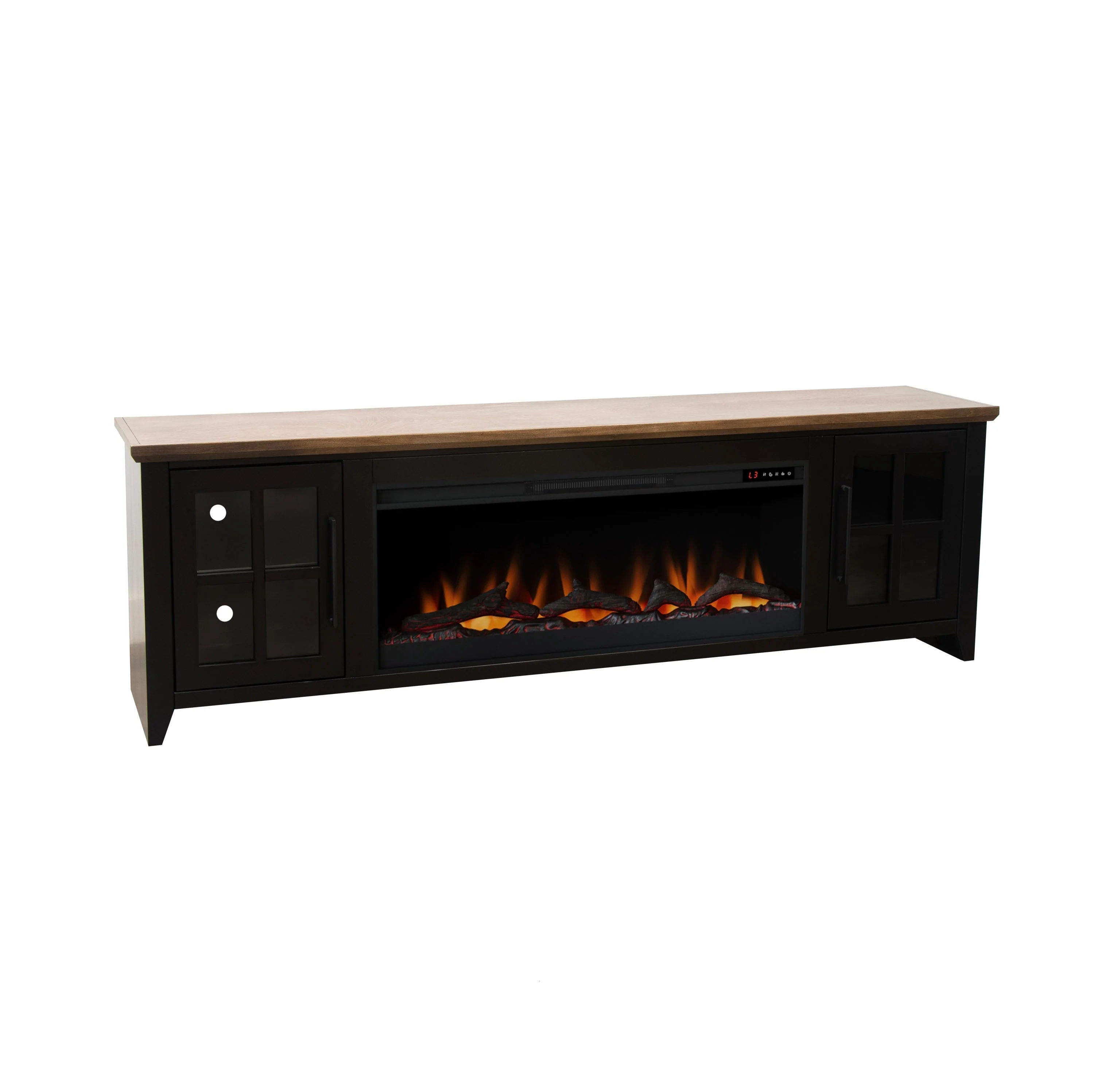 Nuvia 83-Inch Bourbon Black TV Stand With Fireplace And Glass Windowpane Doors (SAK40281) - Image 5