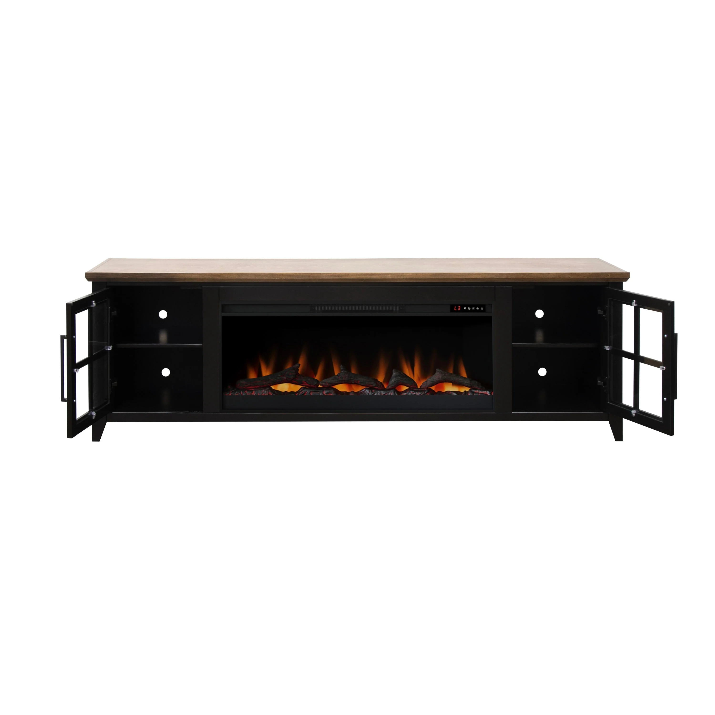 Nuvia 83-Inch Bourbon Black TV Stand With Fireplace And Glass Windowpane Doors (SAK40281) - Image 6