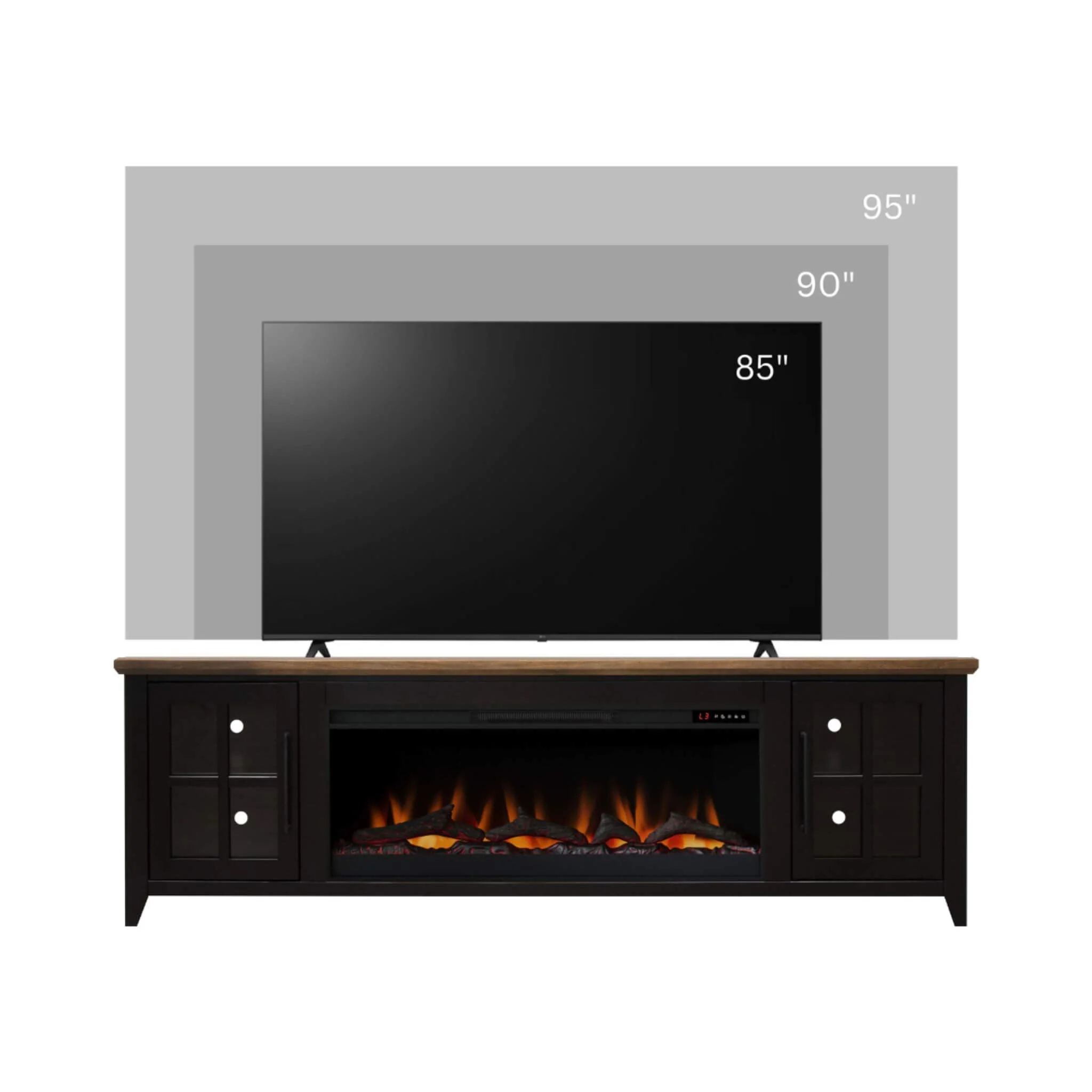 Nuvia 83-Inch Bourbon Black TV Stand With Fireplace And Glass Windowpane Doors (SAK40281) - Image 9