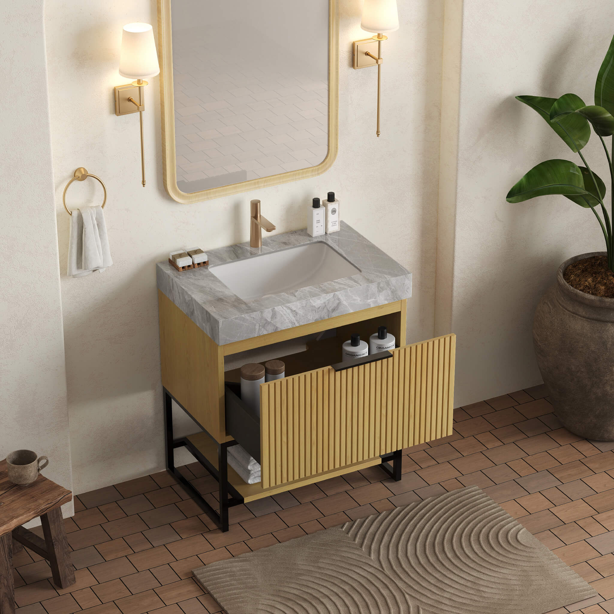 Nuvia Luxury 30-Inch Corolla Oak Freestanding Bathroom Vanity With Sink And Storage (SAK79352) - Image 4