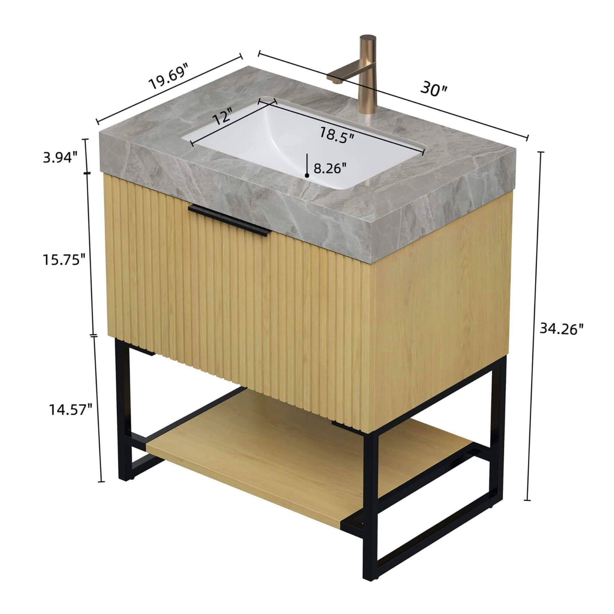 Nuvia Luxury 30-Inch Corolla Oak Freestanding Bathroom Vanity With Sink And Storage (SAK79352) - Image 6