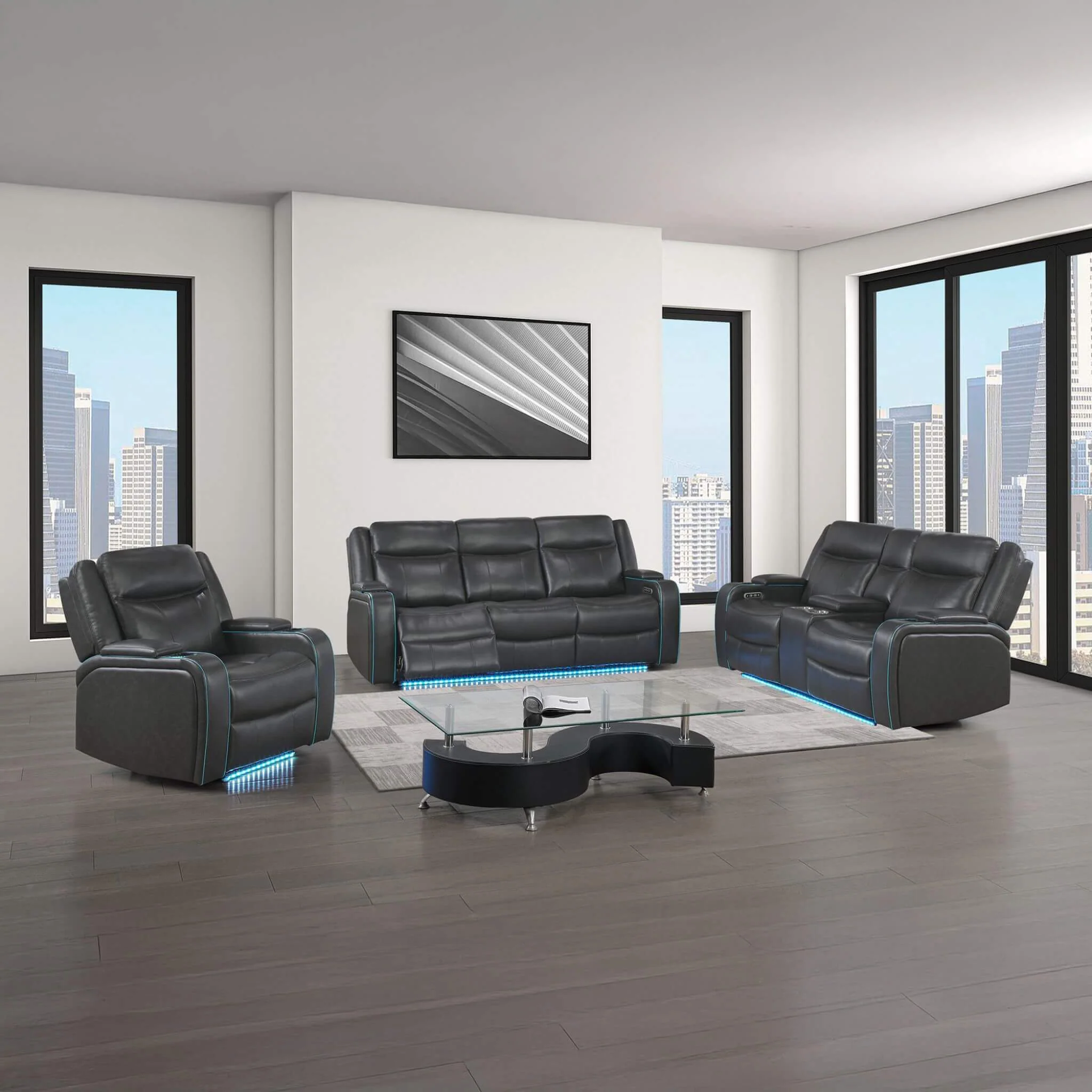 Nuvia Luxury 84-Inch Home Theater Power Reclining Sofa With LED Lights And Power Headrest (SAK83195) - Image 3
