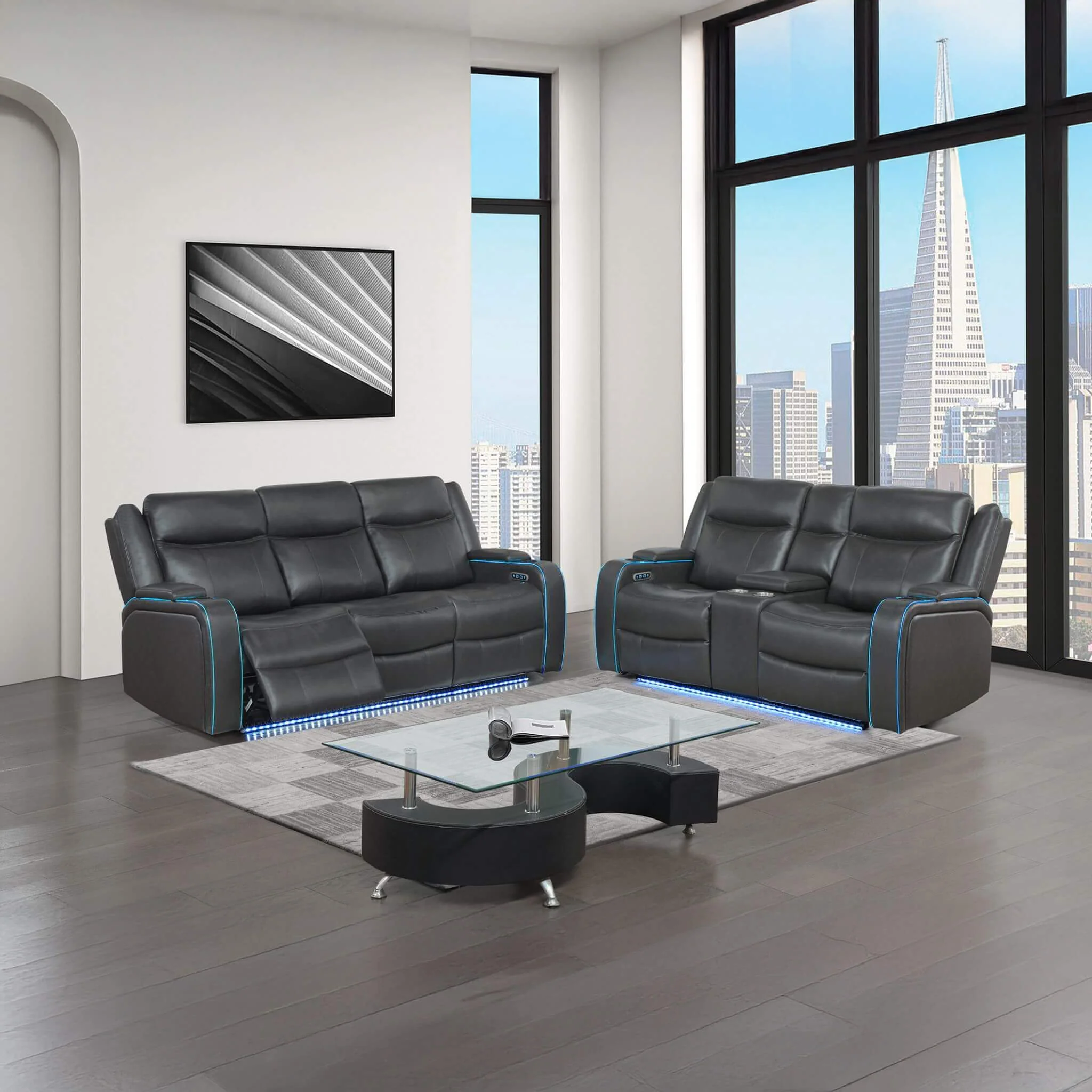 Nuvia Luxury 84-Inch Home Theater Power Reclining Sofa With LED Lights And Power Headrest (SAK83195) - Image 8