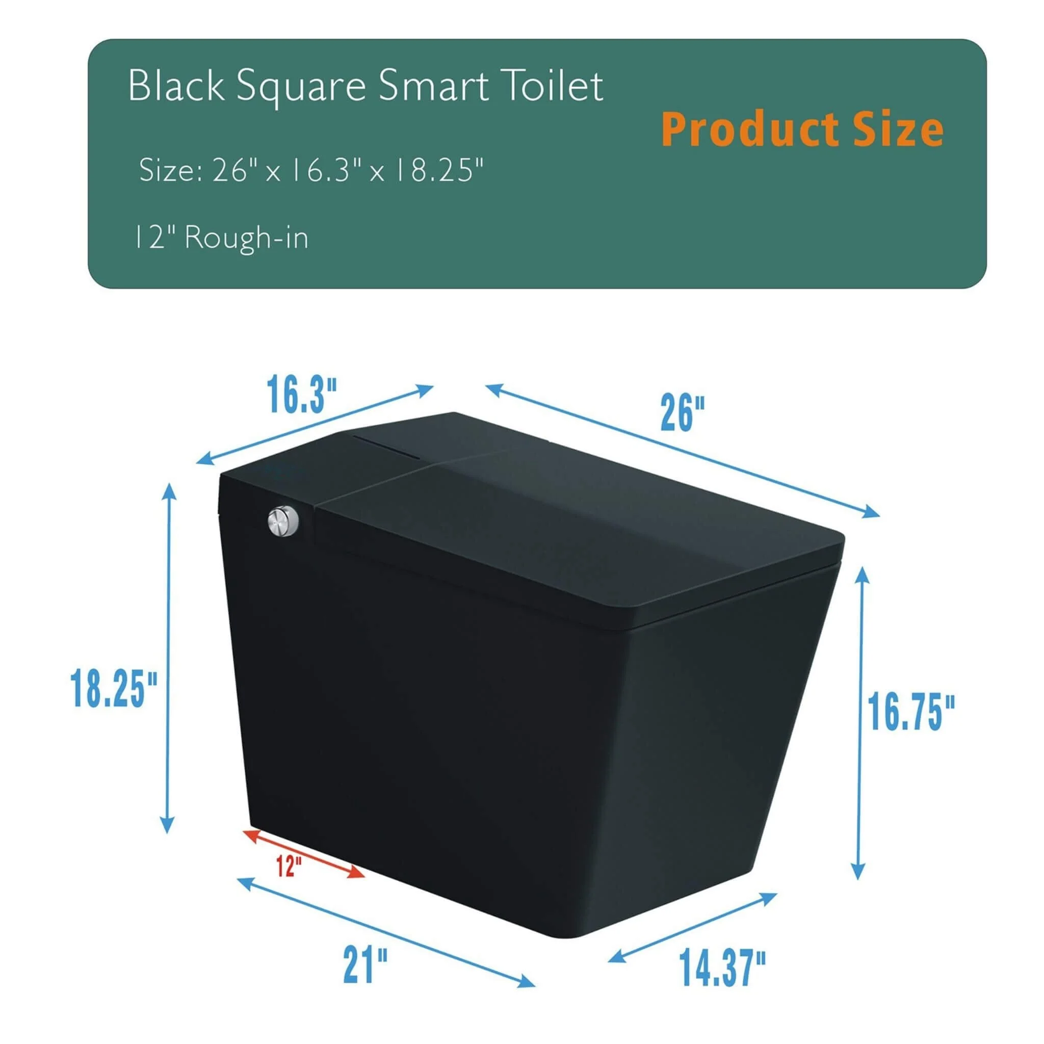 Nuvia Luxury Black Square Smart Toilet With Bidet, Remote, And Heated Seat (SAK45183) - Image 13