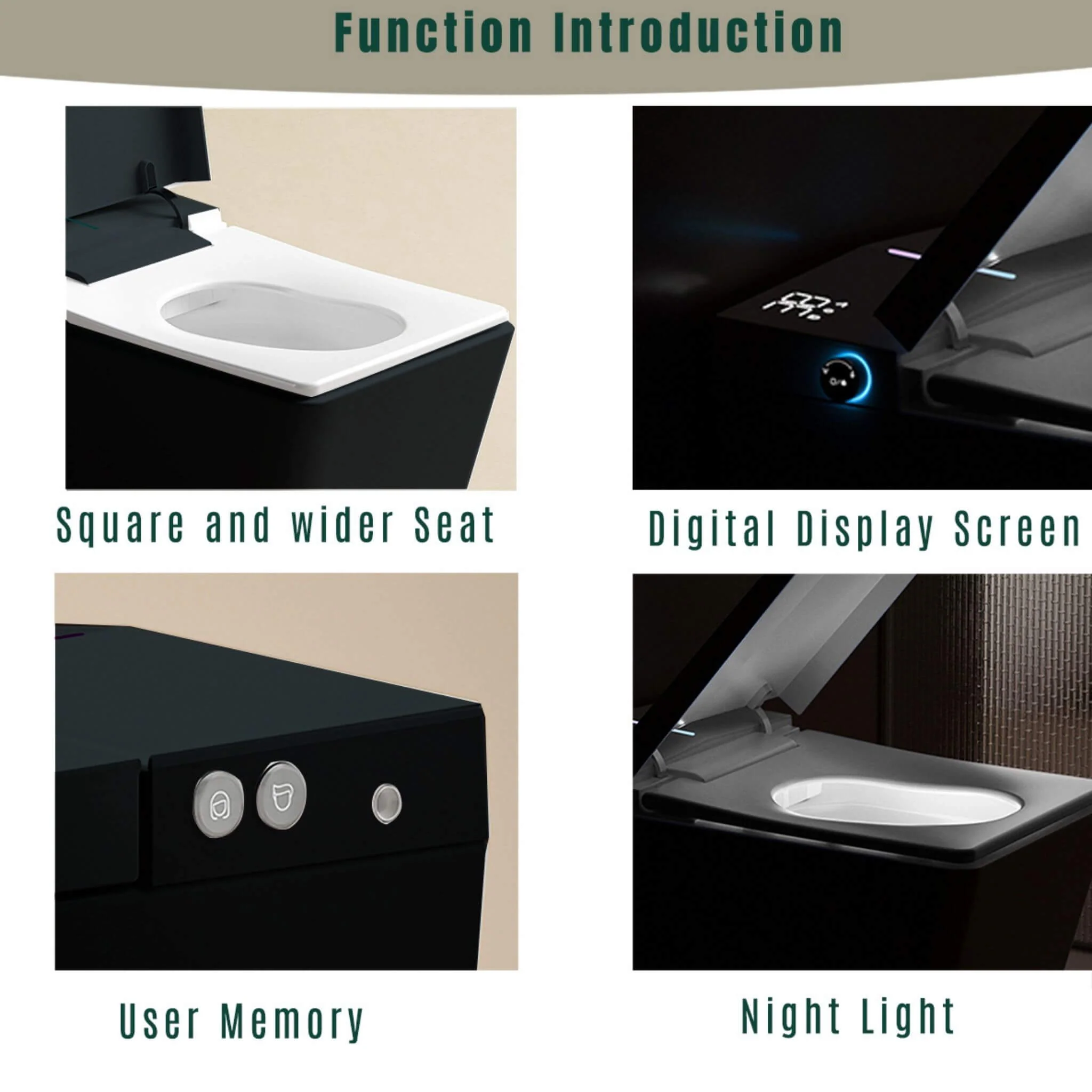 Nuvia Luxury Black Square Smart Toilet With Bidet, Remote, And Heated Seat (SAK45183) - Image 5