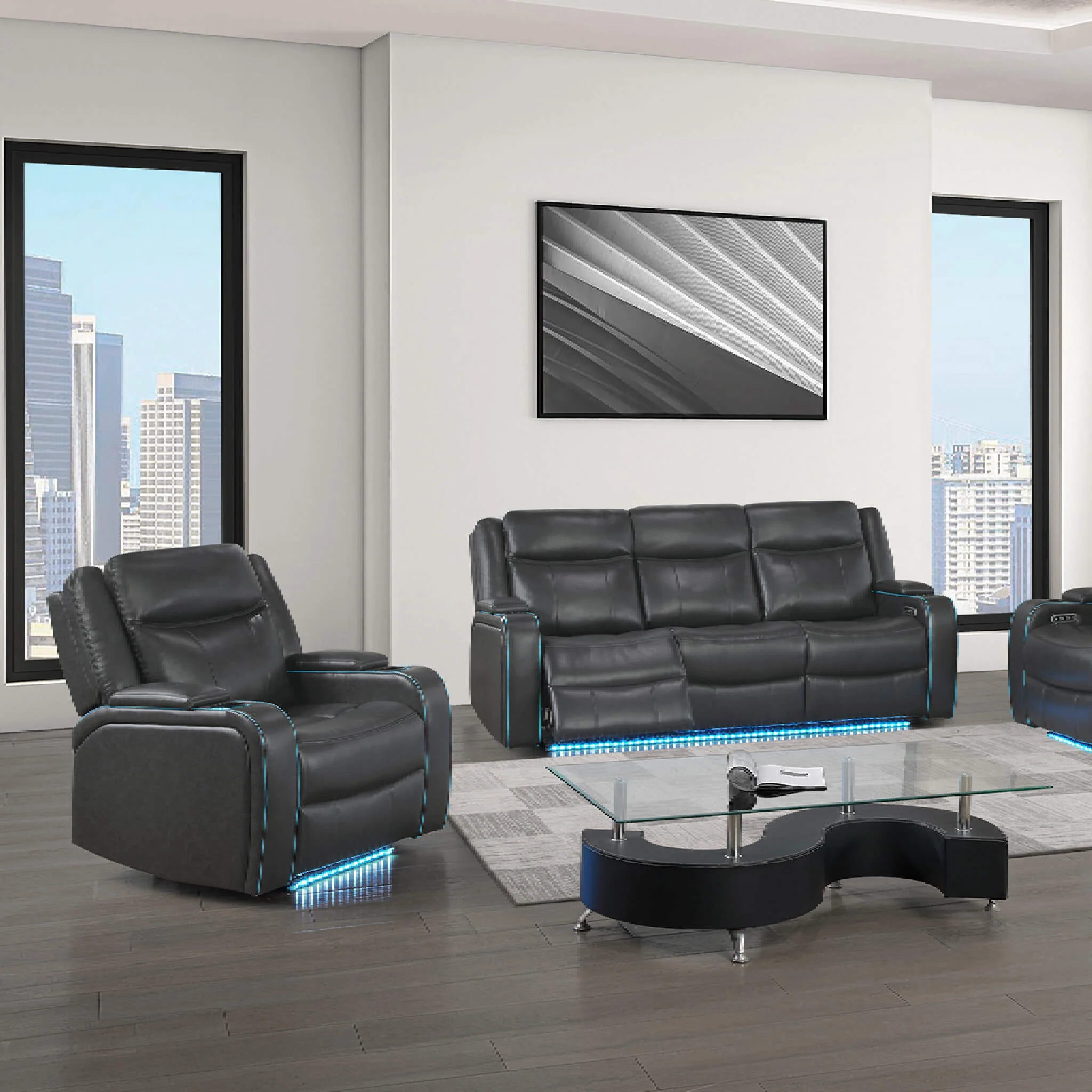 Nuvia Luxury Charcoal Upholstered Power Recliner Armchair With LED Lights (SAK16429) - Image 4