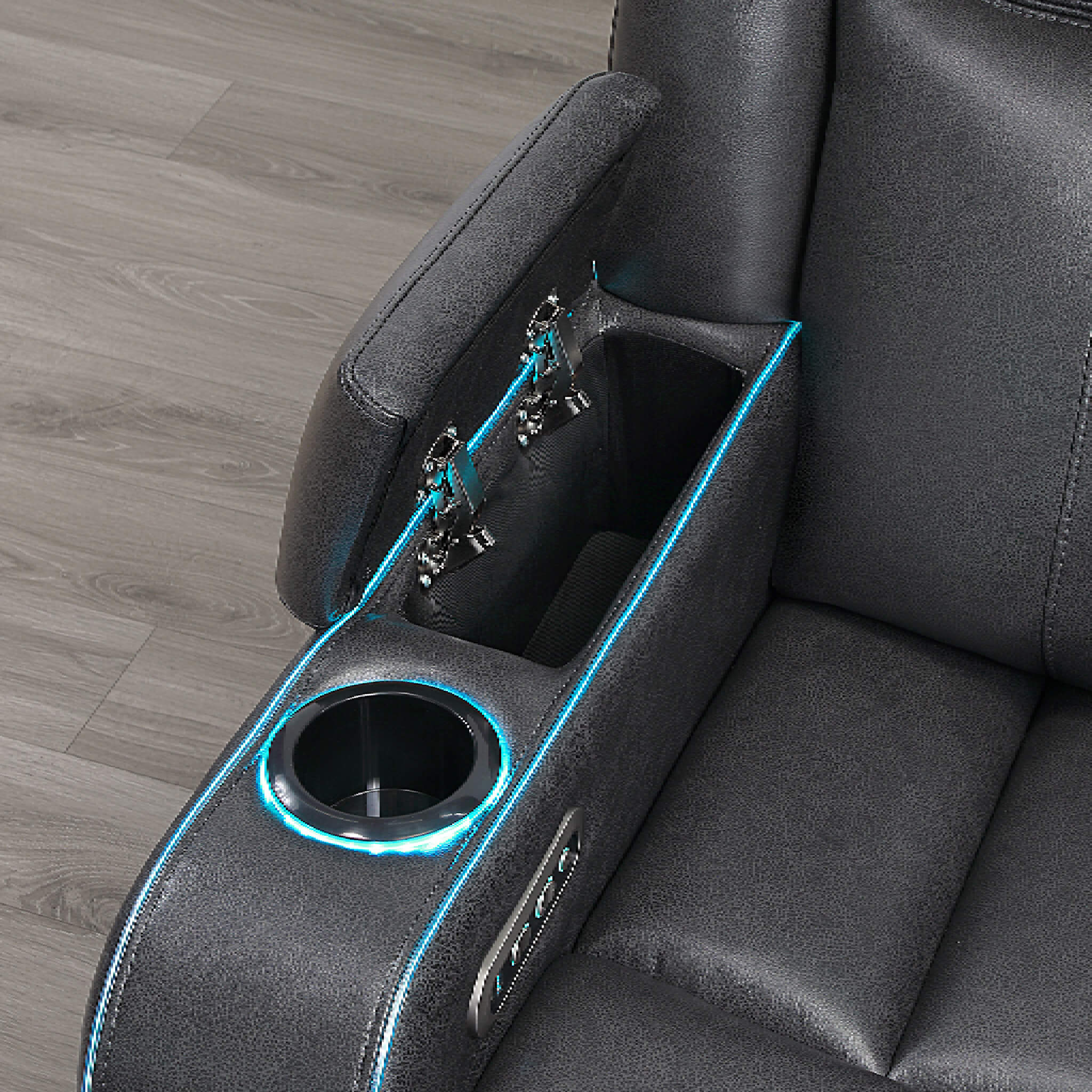 Nuvia Luxury Charcoal Upholstered Power Recliner Armchair With LED Lights (SAK16429) - Image 7