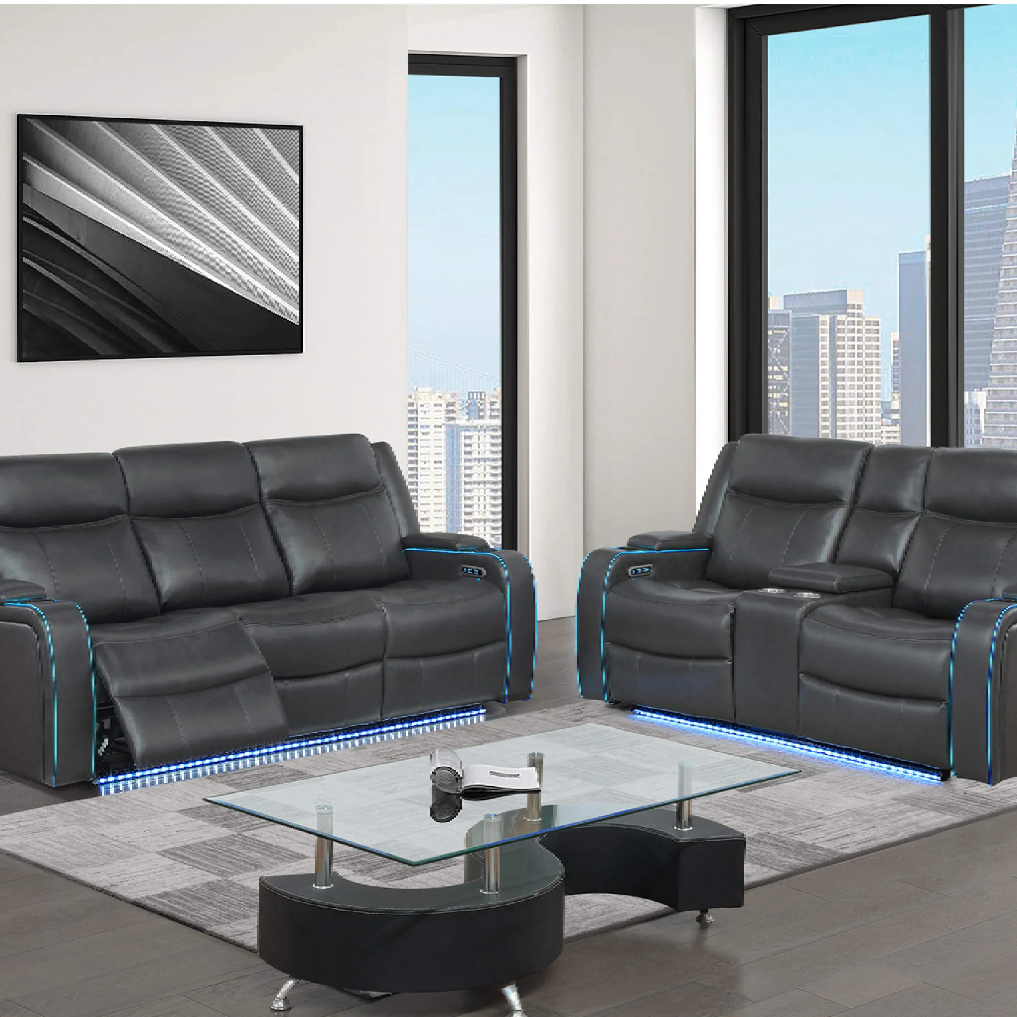Nuvia Luxury Charcoal Upholstered Power Recliner Armchair With LED Lights (SAK16429) - Image 9