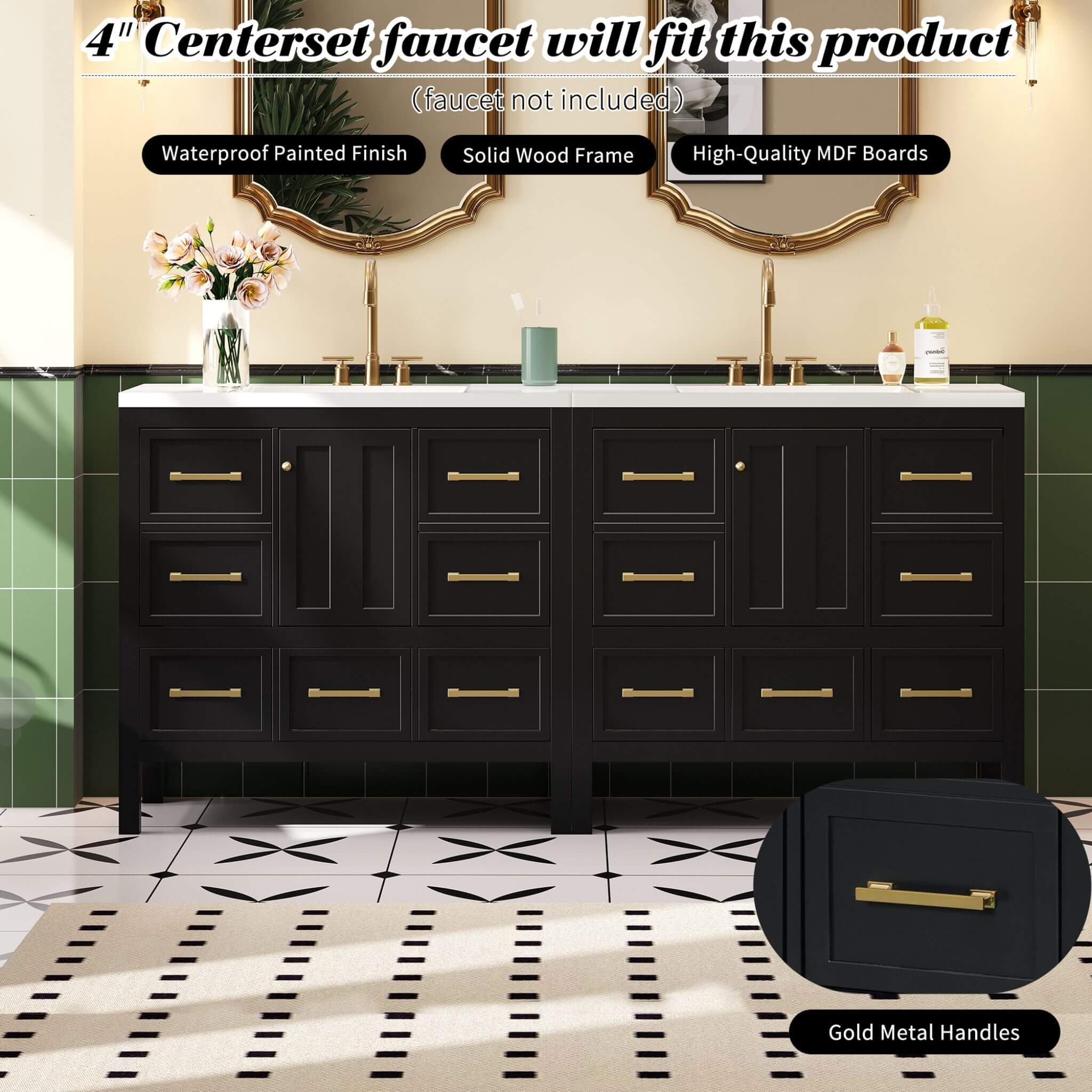 Nuvia Premium 72-Inch Bathroom Vanity Set With Resin Sink And Soft-Close Drawers [Faucet Not Included] (SAK62749) - Image 10