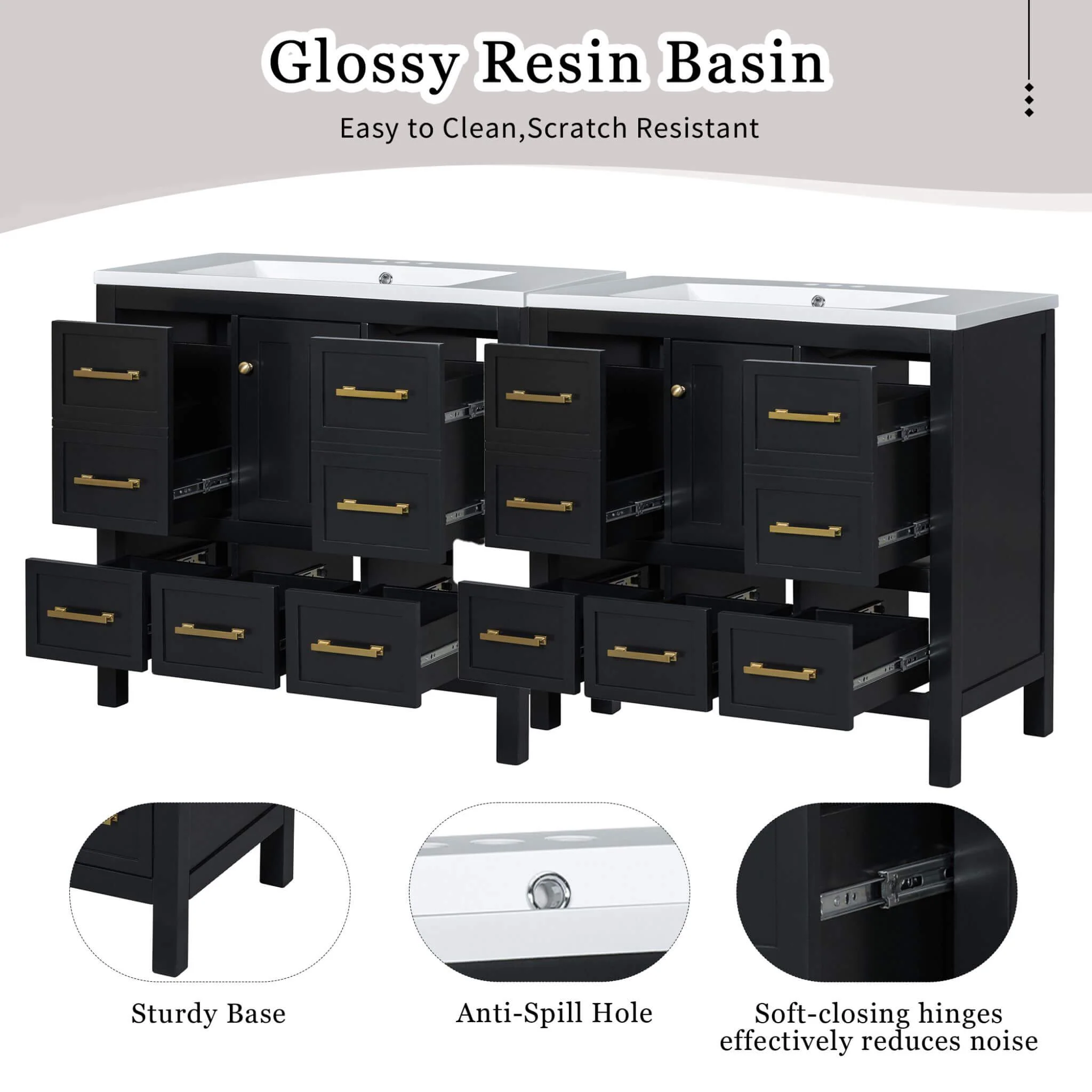 Nuvia Premium 72-Inch Bathroom Vanity Set With Resin Sink And Soft-Close Drawers [Faucet Not Included] (SAK62749) - Image 12