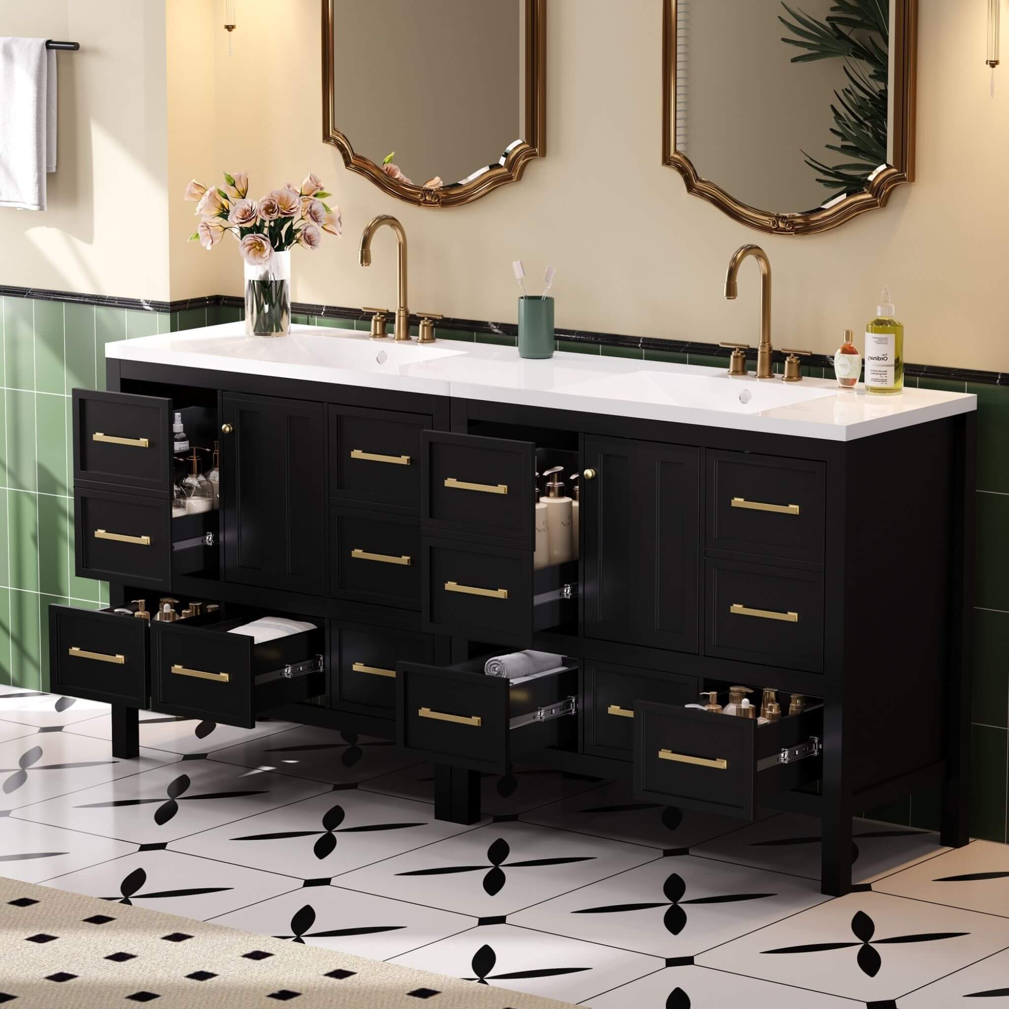 Nuvia Premium 72-Inch Bathroom Vanity Set With Resin Sink And Soft-Close Drawers [Faucet Not Included] (SAK62749) - Image 8