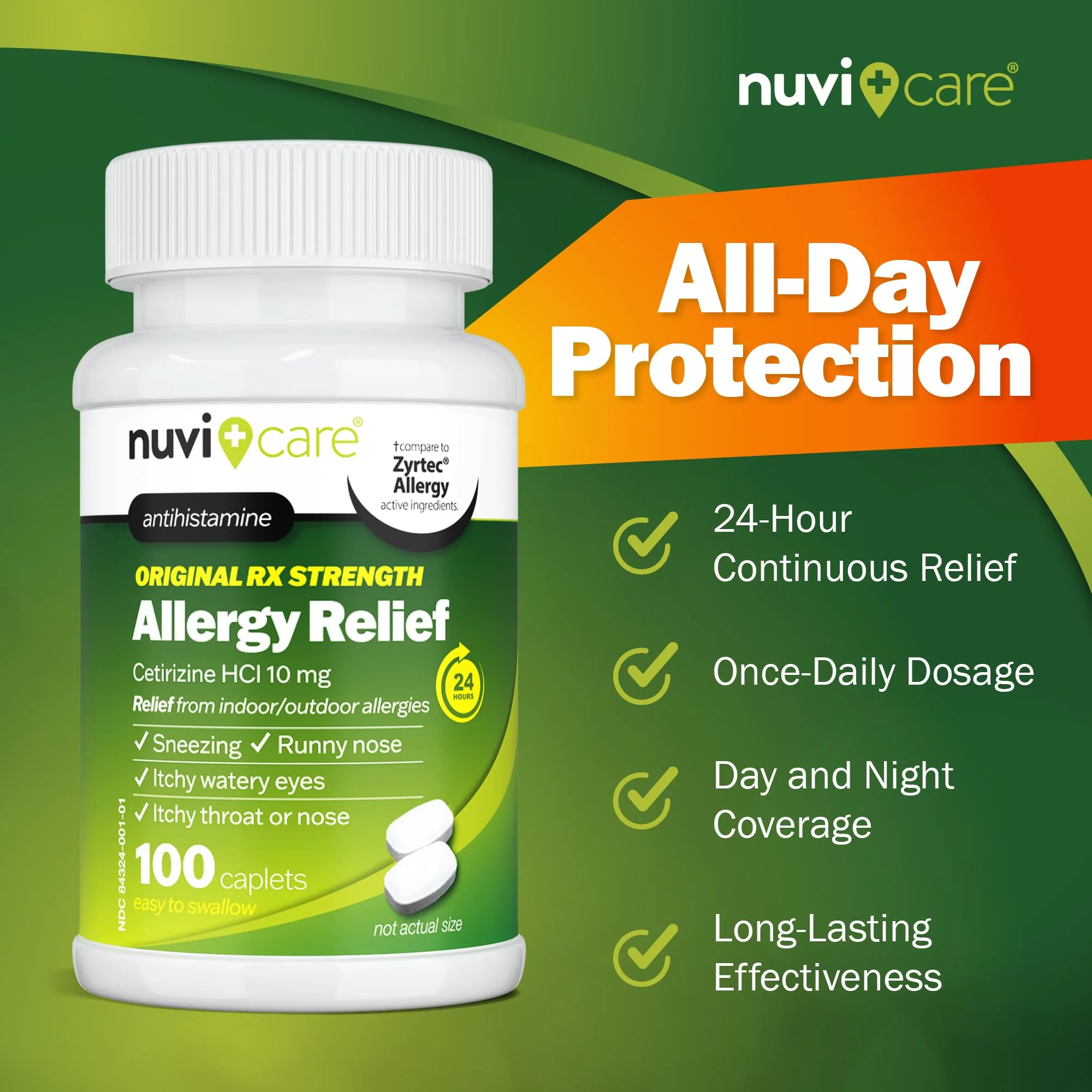 NUVICARE 24-Hour Allergy Medicine - Cetirizine Hydrochloride 10mg Tablets - Compare to The Active Ingredient in Zyrtec Antihistamine Meds - Generic Allergy Pills for All Day Allergy Relief (2 Pack) - Image 8