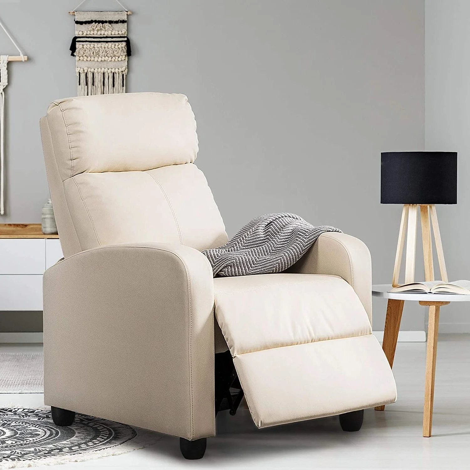 Off White High-Density Faux Leather Push Back Recliner Chair - Image 2
