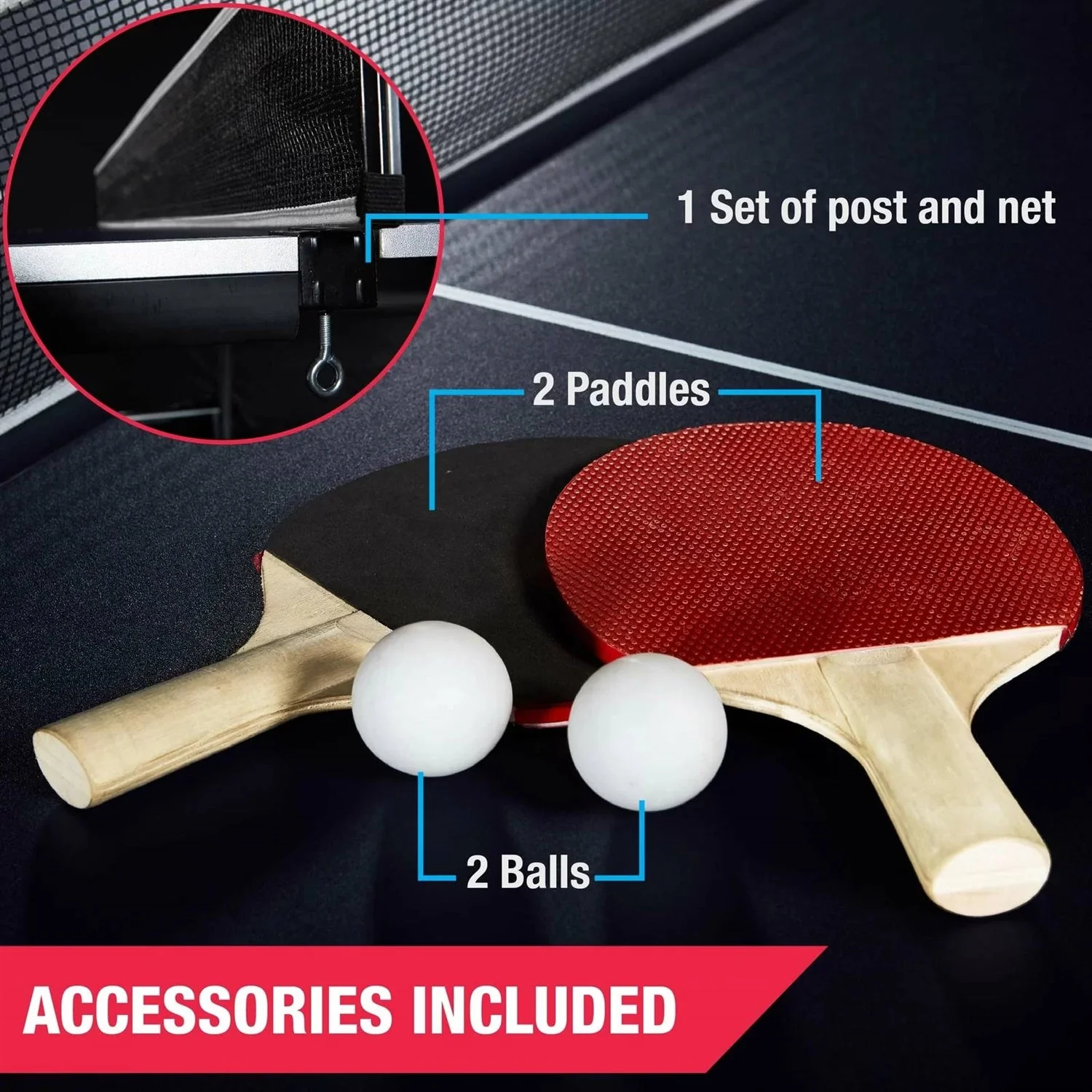 Official Size Blue Ping Pong Table Tennis Set with Net 2 Balls and 2 Paddles - Image 2