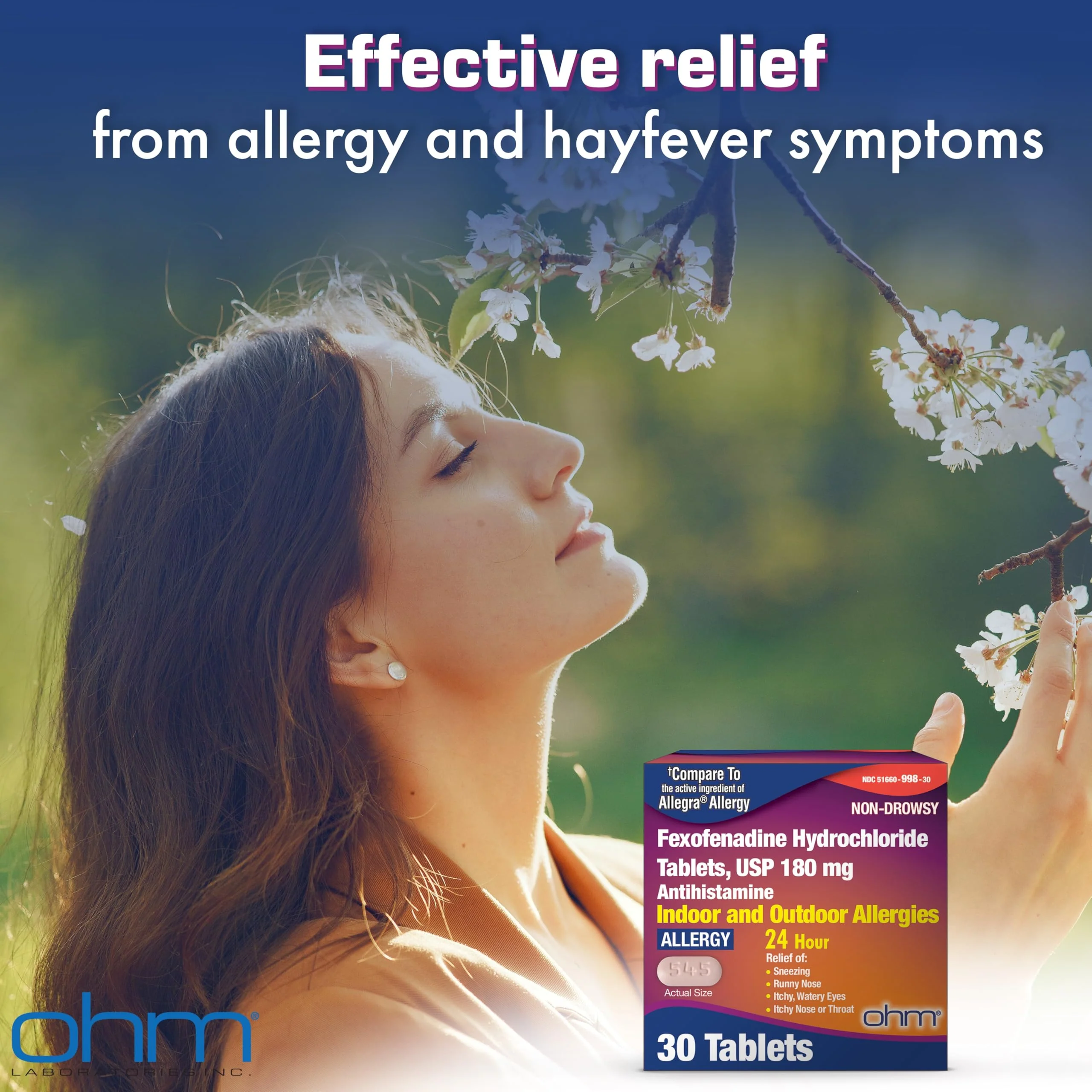 Ohm Non-Drowsy Fexofenadine Antihistamine Indoor Outdoor Allergy Relief Tablets 30ct - Image 3
