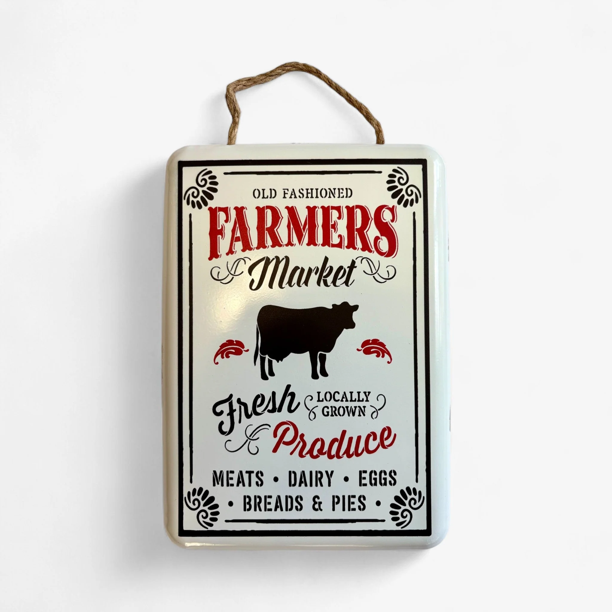Old Fashioned Farmers Market Sign with Cow, Vintage Metal Wall Art - Image 2