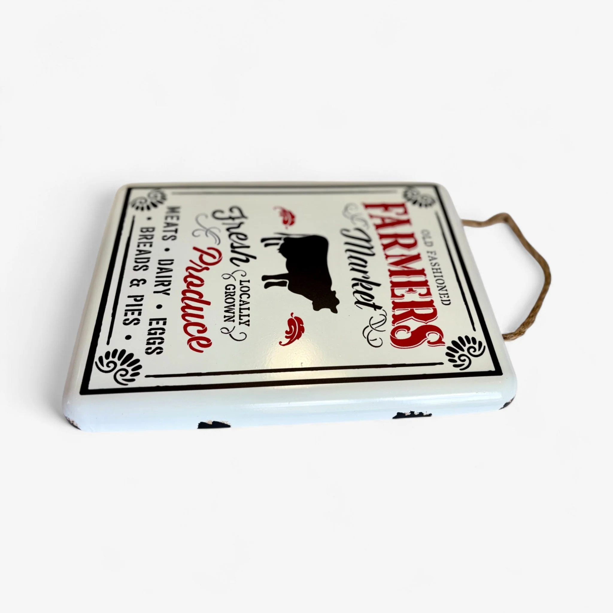 Old Fashioned Farmers Market Sign with Cow, Vintage Metal Wall Art - Image 3