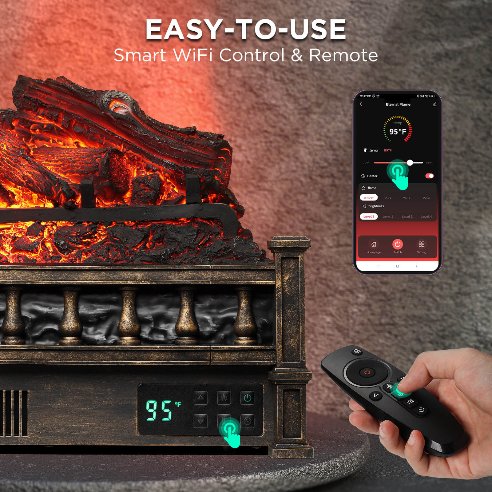 (Open Box) Eternal Flame EF26-LG Smart Electric Fireplace Logs, WiFi Enabled - Image 12
