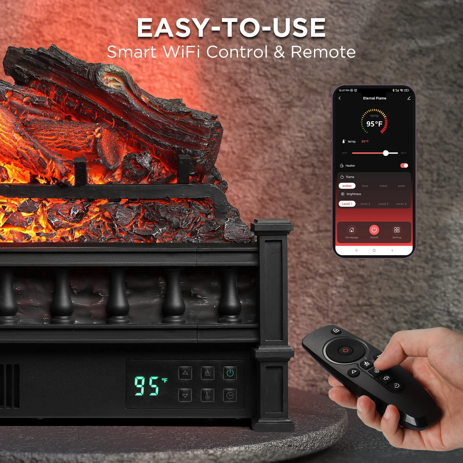(Open Box) Eternal Flame EF26-LG Smart Electric Fireplace Logs, WiFi Enabled - Image 4