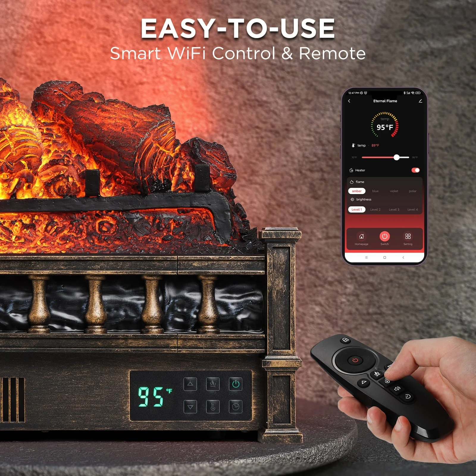 (Open Box) Eternal Flame EF26-PB Smart Electric Fireplace Logs, WiFi Enabled - Image 12